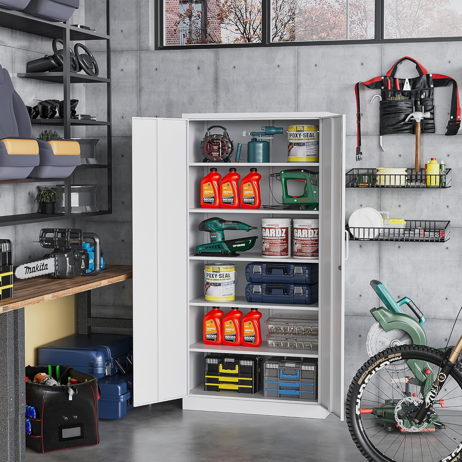 Metal Storage Cabinet with 2 Doors, Lockable Steel Storage Cabinet with 2 Doors and Adjustable Shelves, Steel Lockable File Cabinet, Locking Tool Cabinets for Office,Home,Garage