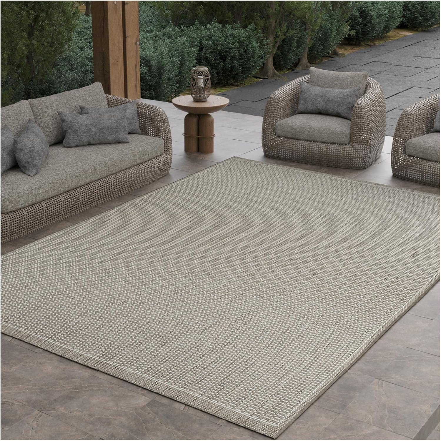 Couristan Recife Saddle Stitch Indoor /Outdoor Area Rug, Champagne- Taupe, 8'6" Square