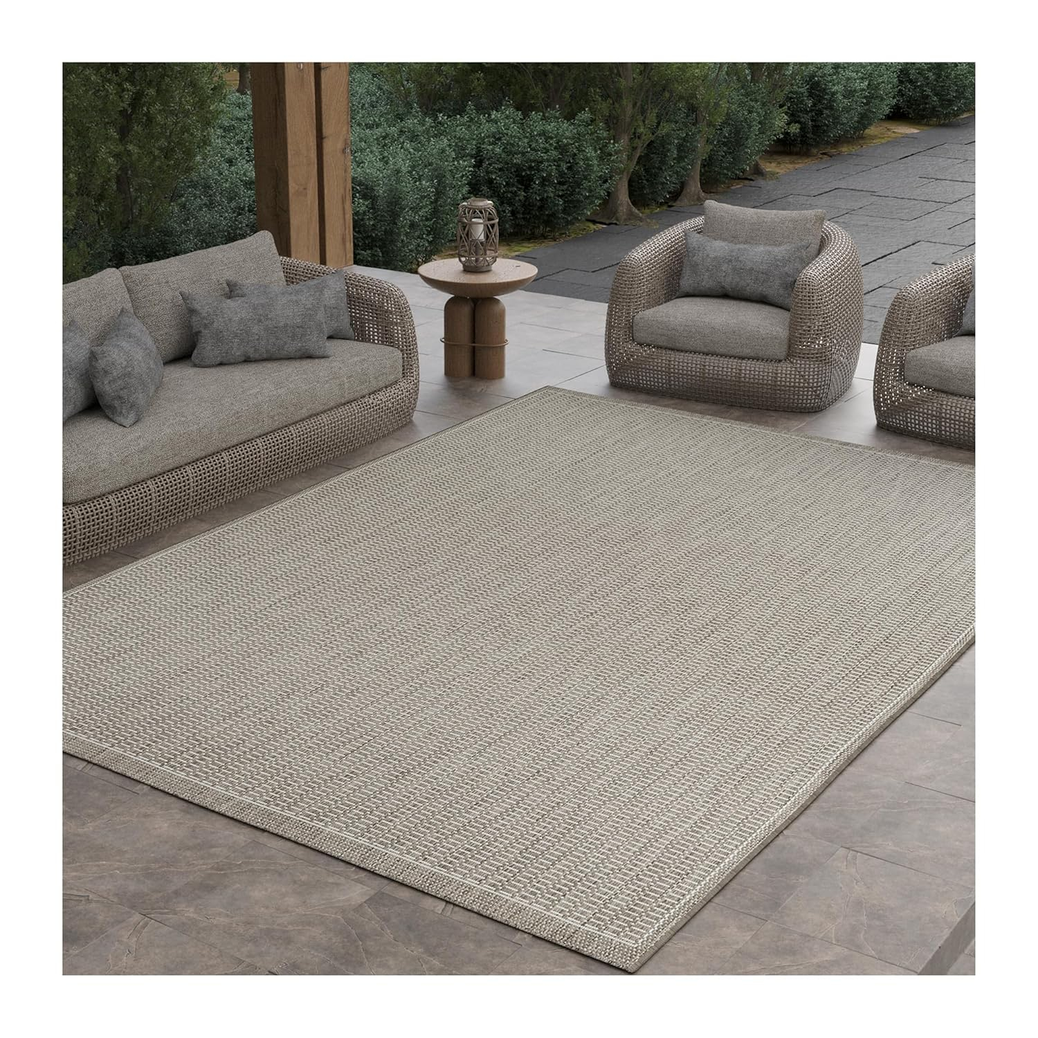 Couristan Recife Saddle Stitch Indoor /Outdoor Area Rug, Champagne- Taupe, 8'6" Square