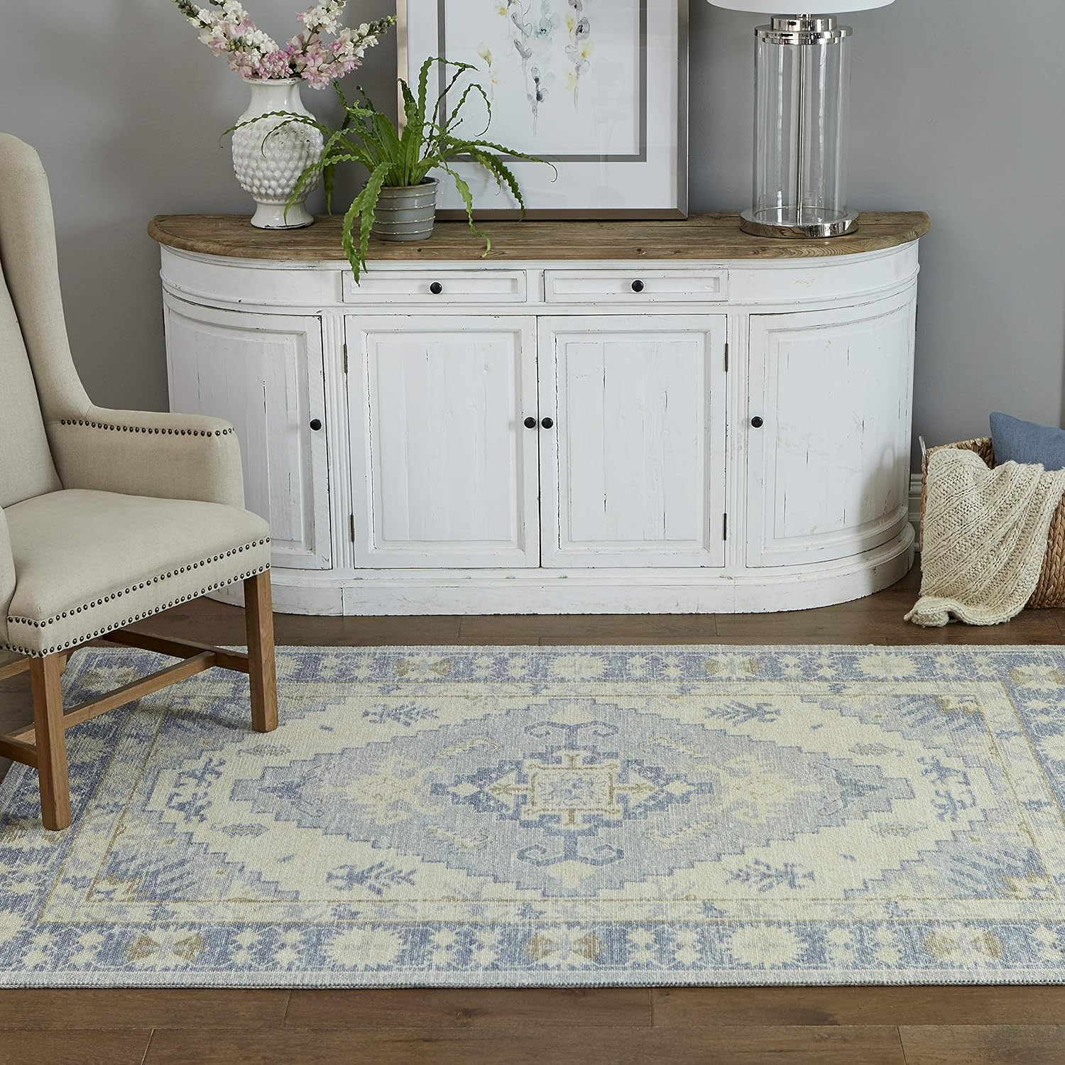 Momeni Anatolia Wool and Nylon Machine Made Blue Area Rug 5'3" X 7'6"