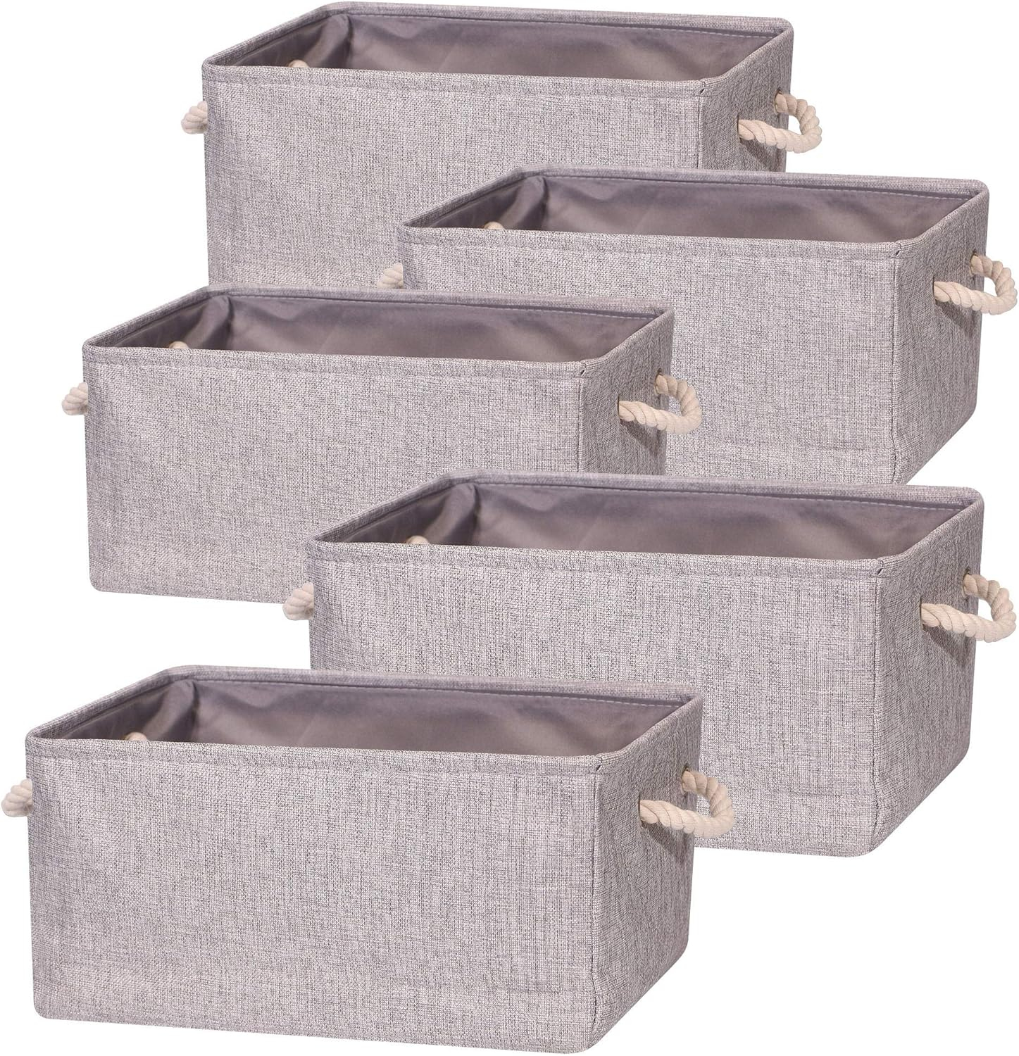 5 Pack Large Storage Basket Bin, Foldable Storage Cube Box Canvas Fabric Collapsible Organizer with Handles for Closet Home Office Clothes Shelf, Grey