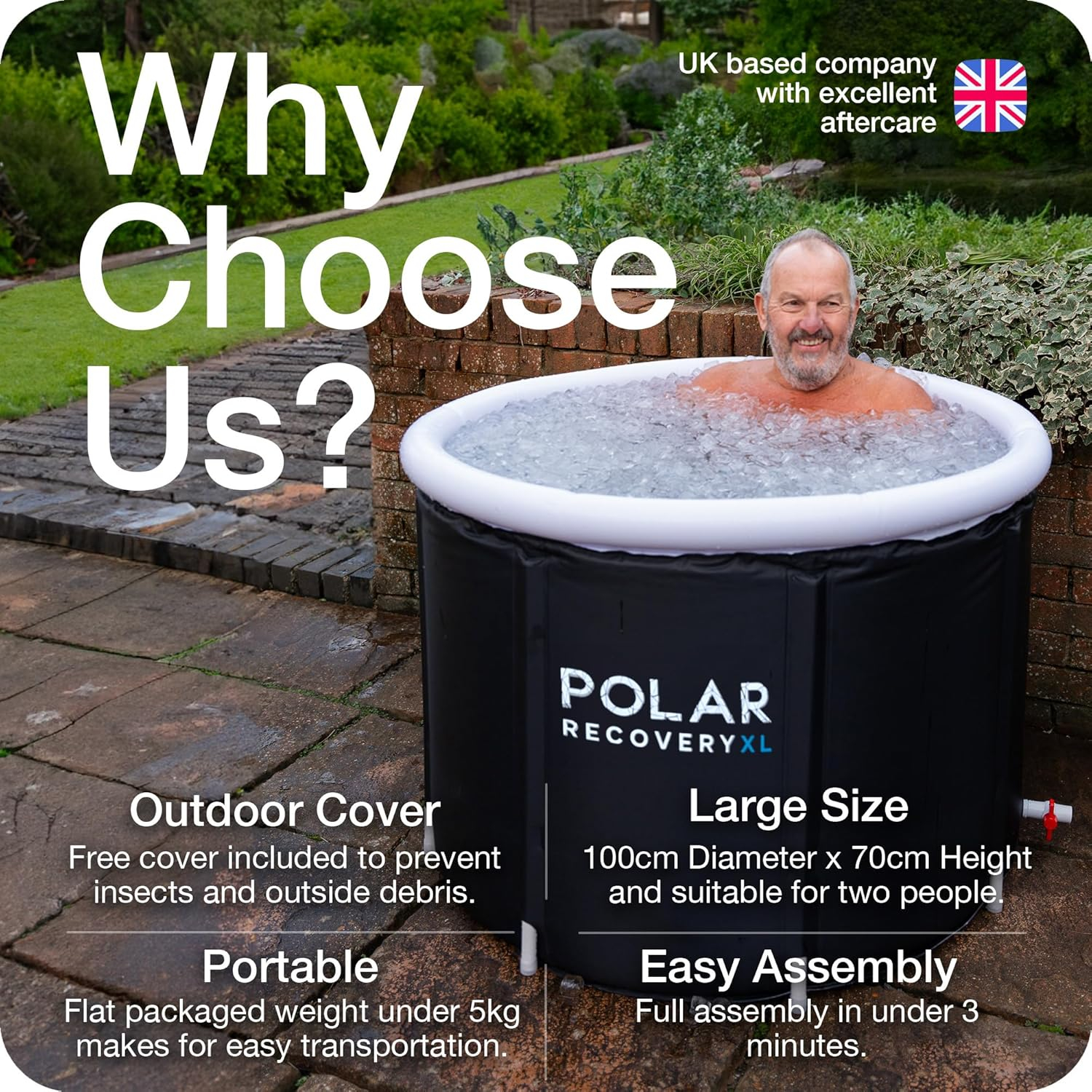Tub/Portable Ice Bath for Cold Water Therapy Training/an Ice Bathtub for Athletes - Adult Spa for Ice Baths and Soaking - Outdoor Cold Therapy tub (Black XL)