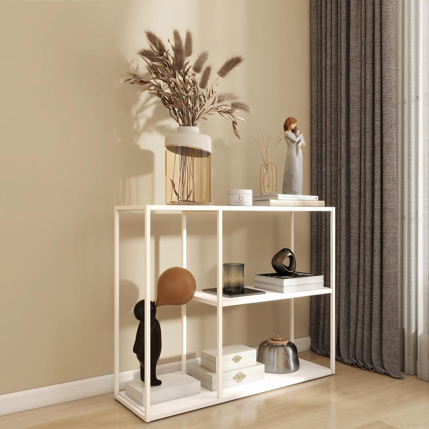 DCLRN Modern Metal Console Table with Storage Rack Ideal for Entryway,Foyer,Hallway,Couch,Living Room,Bar,and Kitchen-White