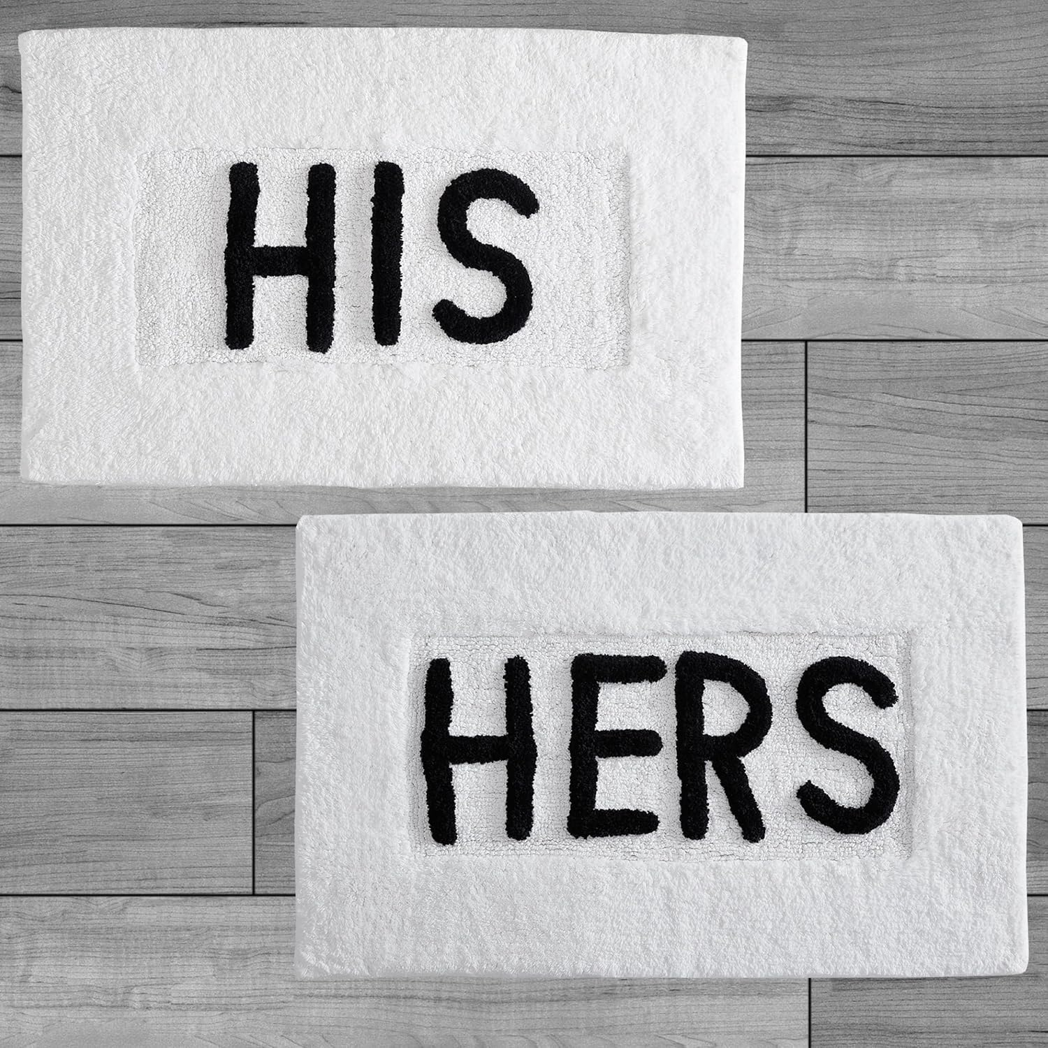 White Cotton His & Hers Bath Rug Set