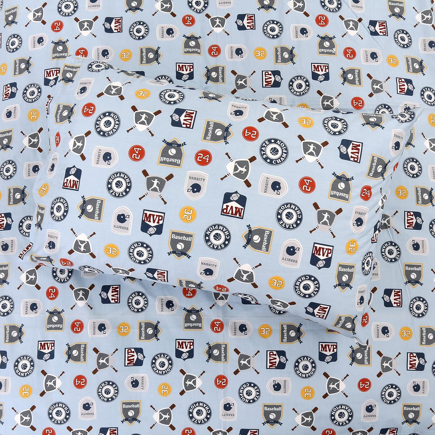 MVP Sports #32 #24 Basketball Baseball Football 3 Piece Multicolor Blue Cotton Toddler Sheet Set