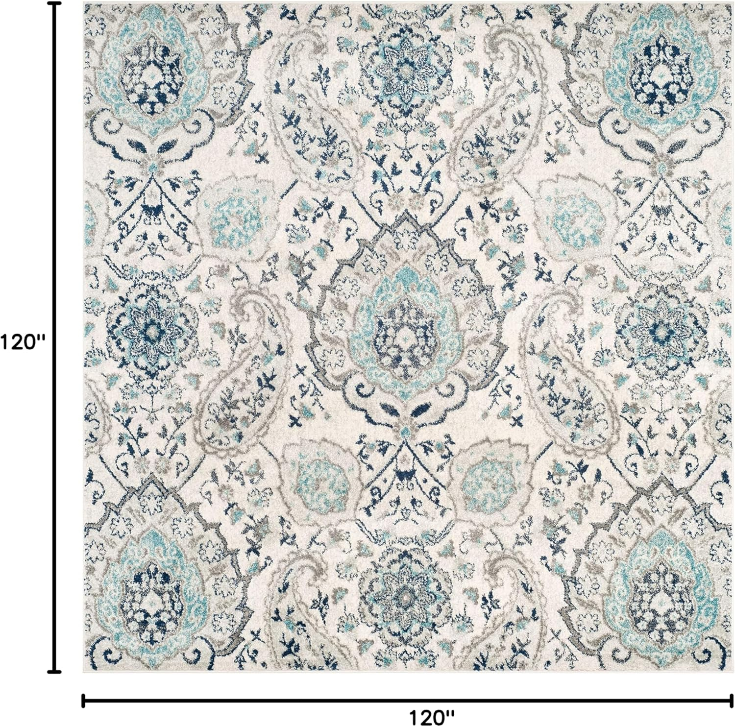 SAFAVIEH Madison Hope Floral Paisley Area Rug, Cream/Light Grey, 10' x 10' Square