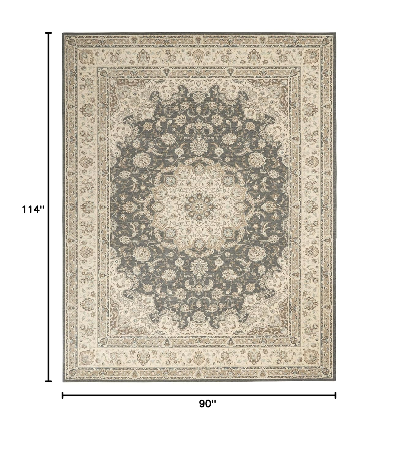 Elegant Grey/Ivory Loom-Woven Wool Blend 7'6" x 9'6" Area Rug