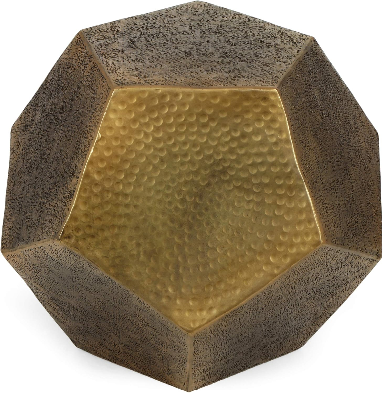 GDF Studio Lippert Modern Glam Handcrafted Aluminum Pentagonal Accent Table, Antique Gold