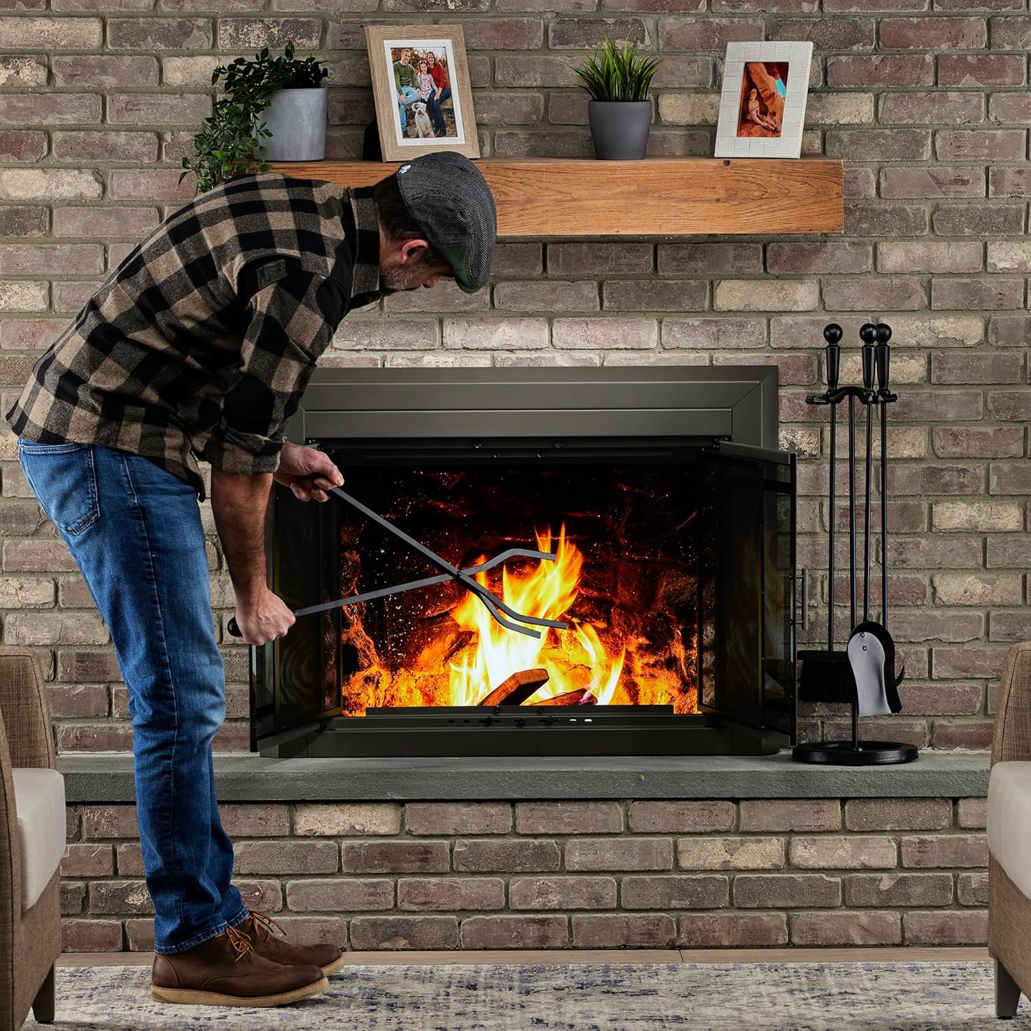 Uniflame 5 Piece Polished Brass & Black Fireset