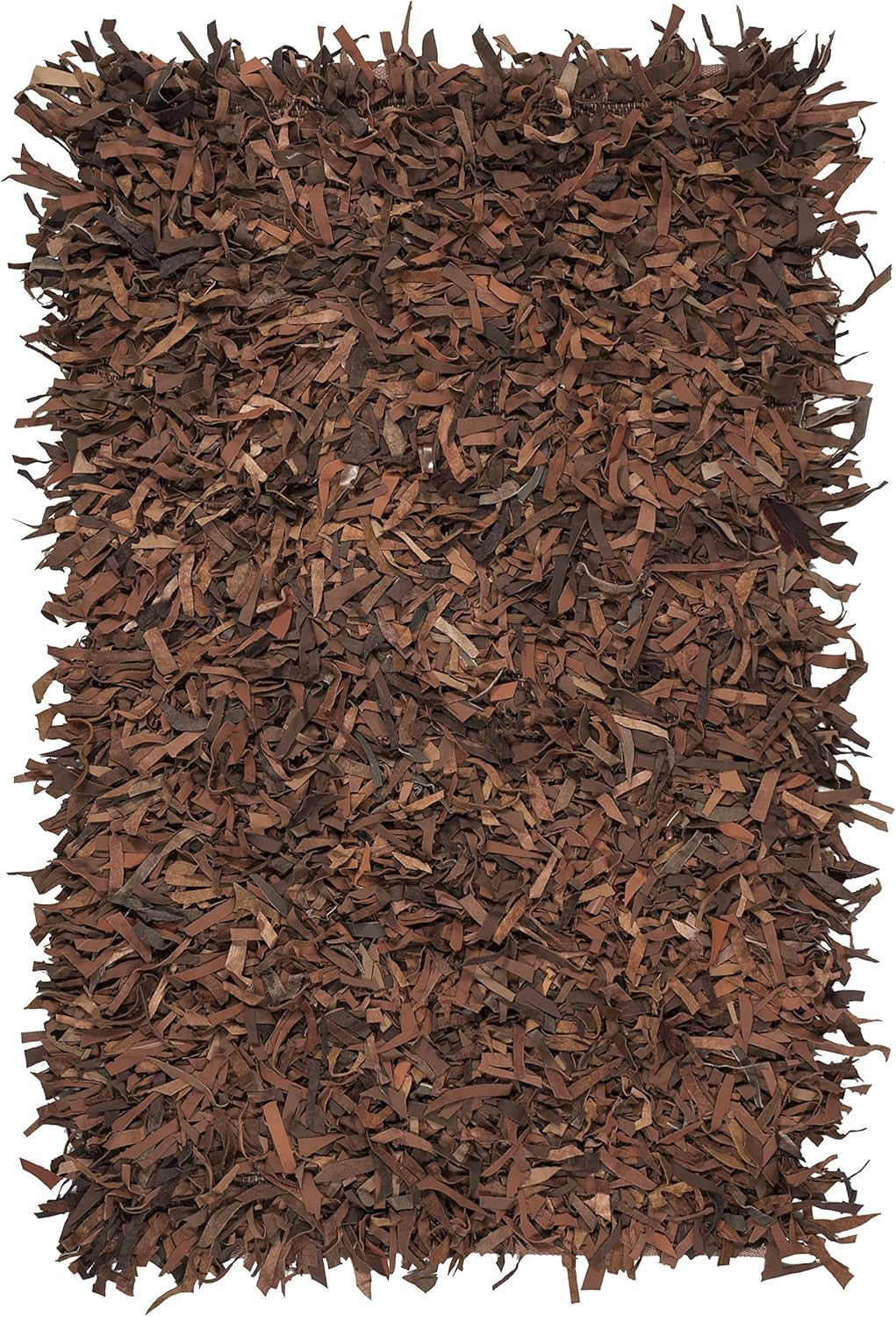 SAFAVIEH Leather Shag Dimitri Solid Area Rug, Saddle, 3' x 5'