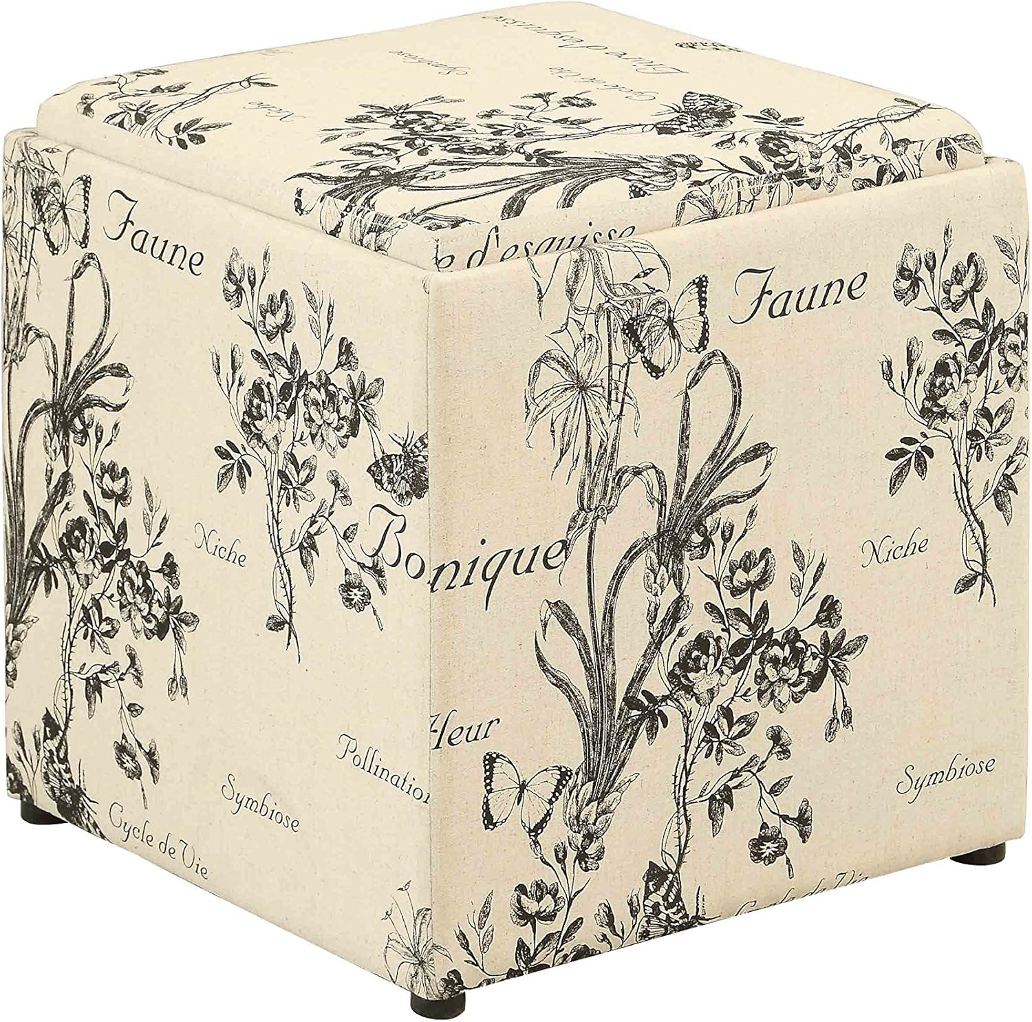 Designs4Comfort Park Avenue Single Ottoman with Stool, Botanical Print