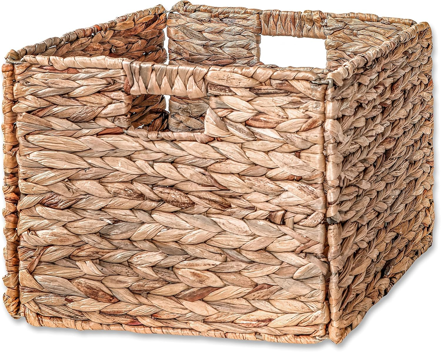 12.7 in Foldable Water Hyacinth Storage Basket with Iron Wire Frame