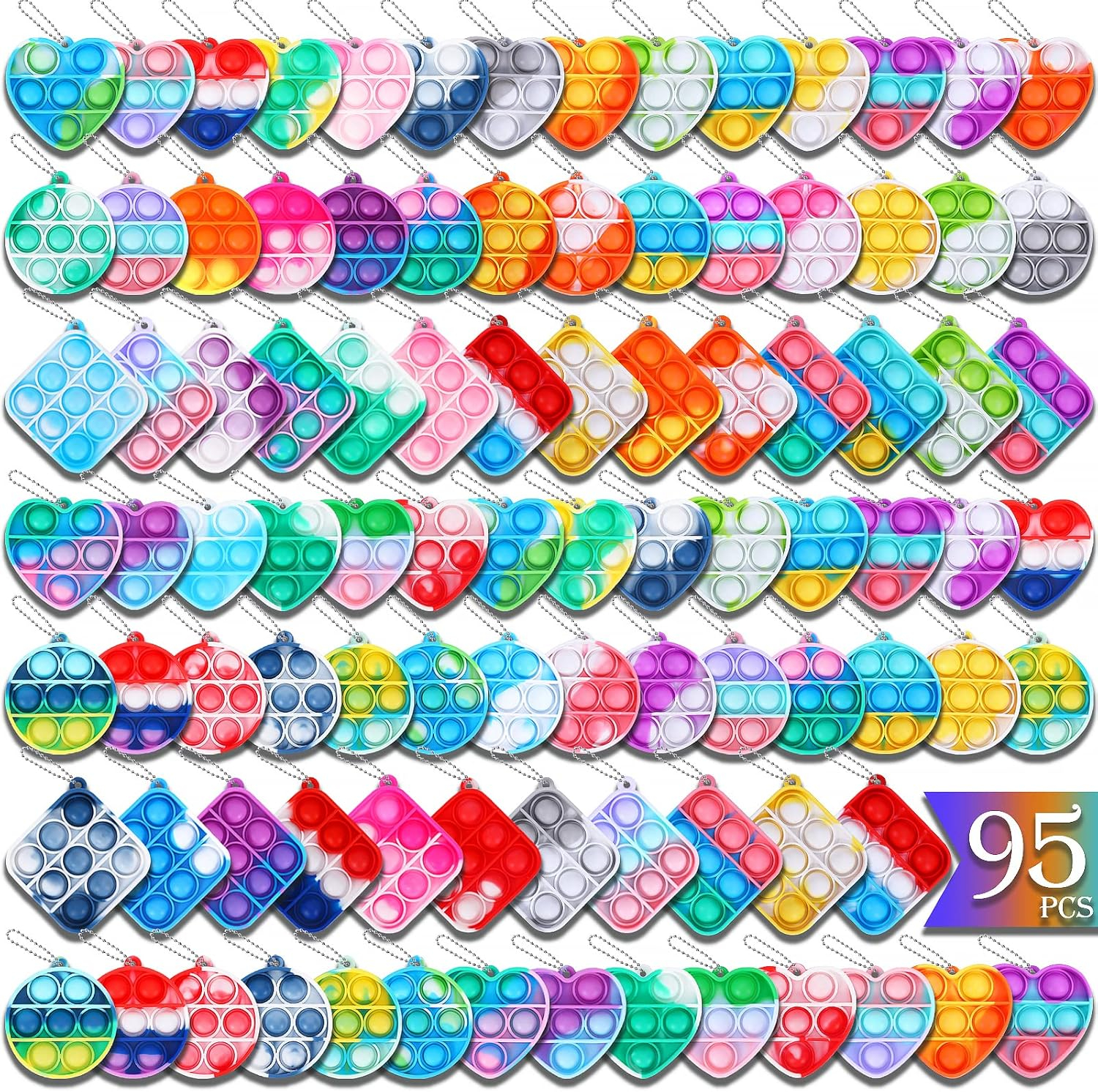 Arme 95Pcs Pop Fidget Toys，Party Favors Toddler Toy Pop Fidget Keychain Mini Fidget Toys Bulk Sensory Toys Stress Toys, Party Fidget Pack Popper Toy Gift for Girls Boys