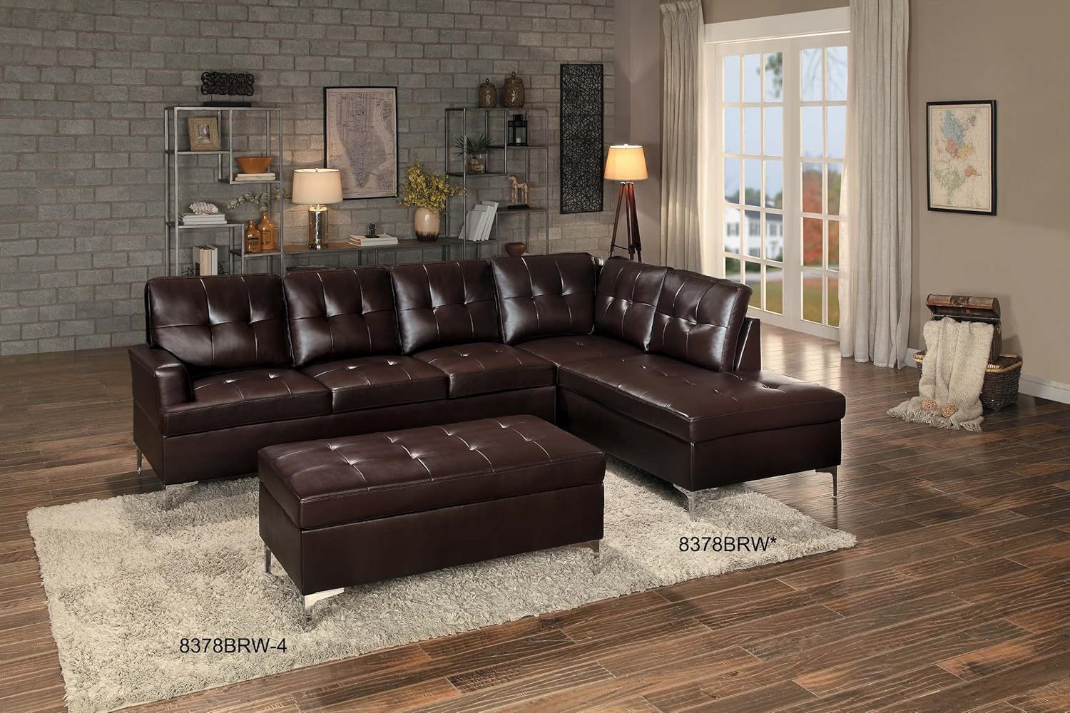 Tufted Leather Ottoman In Rectangular Shape, Brown- Saltoro Sherpi