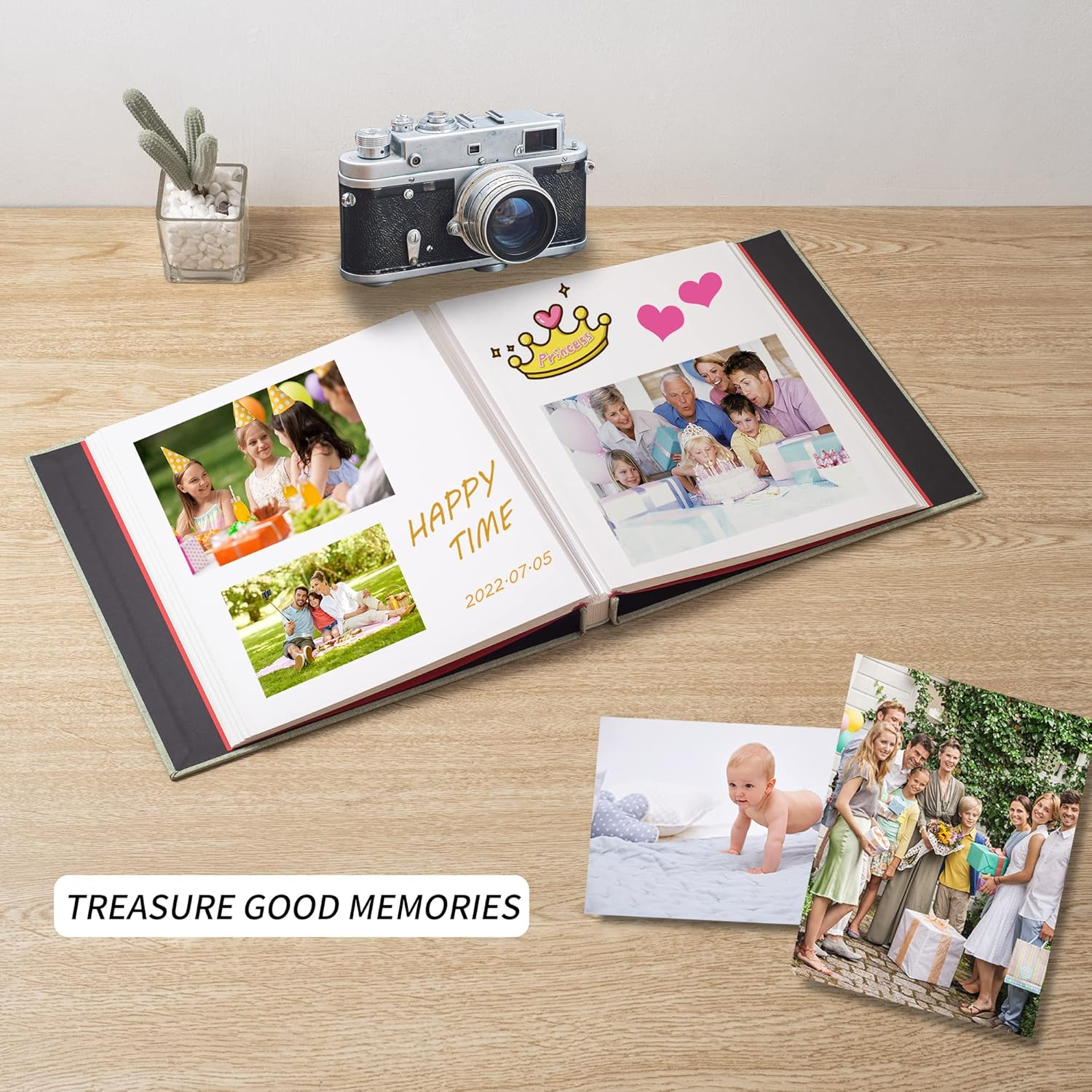 Photo Album Self Adhesive 3x5 4x6 5x7 6x8 8x10 8.5x11 11x10.6 Magnetic Scrapbook Album DIY Length 11x10.6 Inch 40 Pages Linen Cover DIY Photo Album with A Metallic Pen and DIY Accessories(Grass Green)
