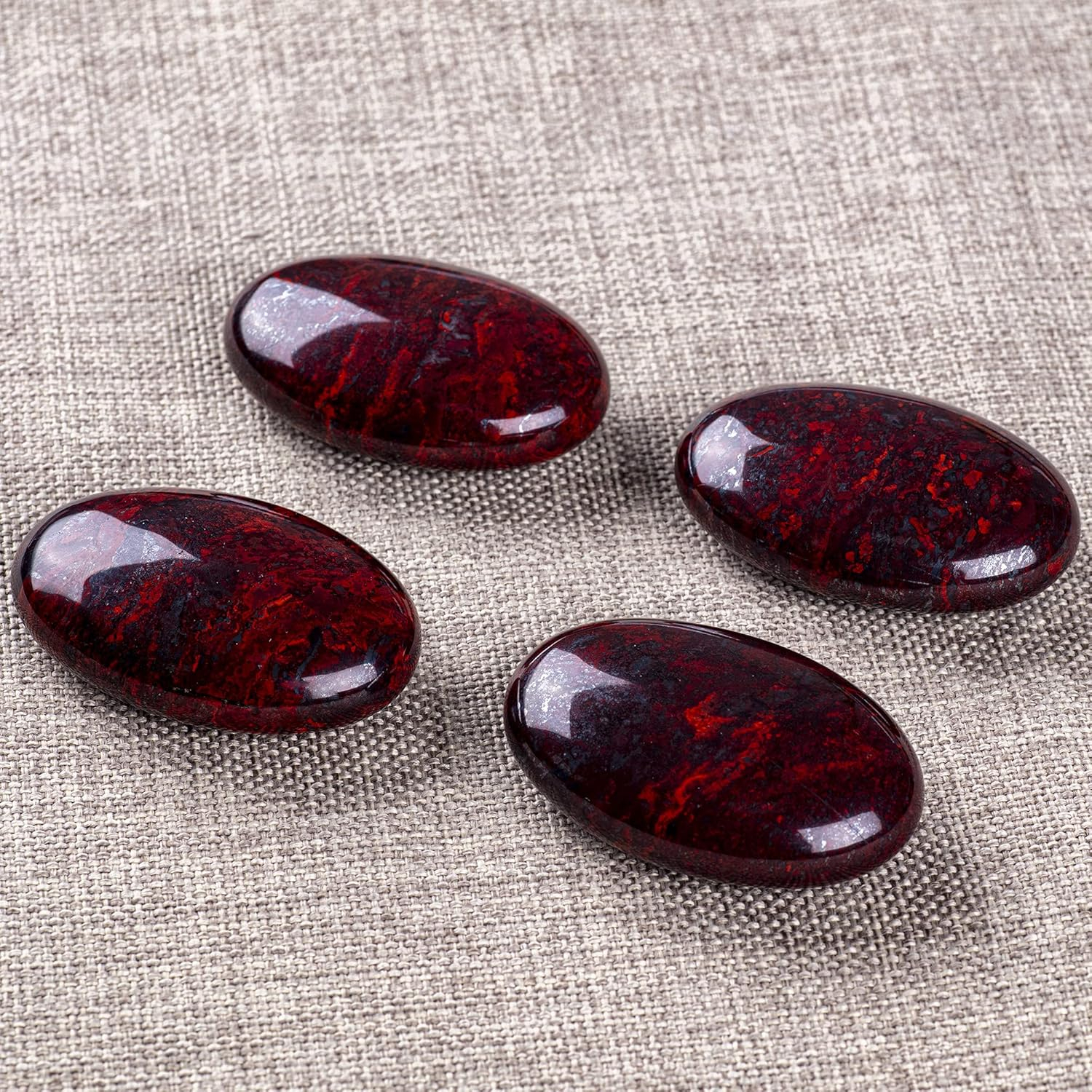 Red Flower Jasper Palm Stone Crystal Natural Chakra Therapy Polished Healing Crystal Oval Pocket Gemstone for Anxiety Stress Relief