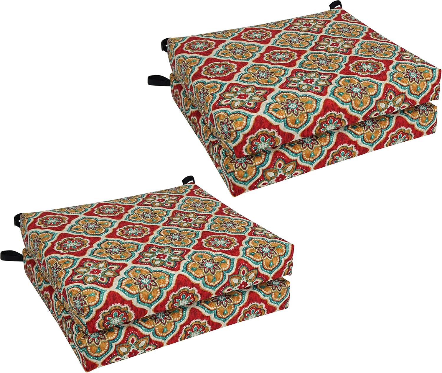 Blazing Needles 93454-4CH-REO-63 20 x 19 in. Patterned Outdoor Spun Polyester Chair Cushions, Adonis Jewel - Set of 4