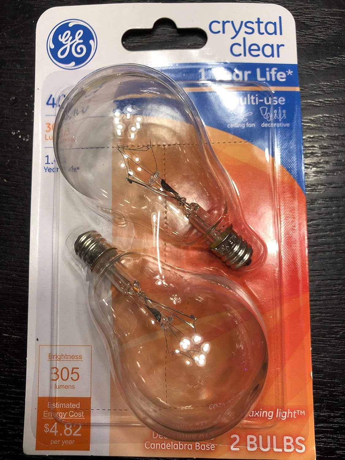 General Electric 40 Watt, A15 Base Clear Bulb (2 Pack)
