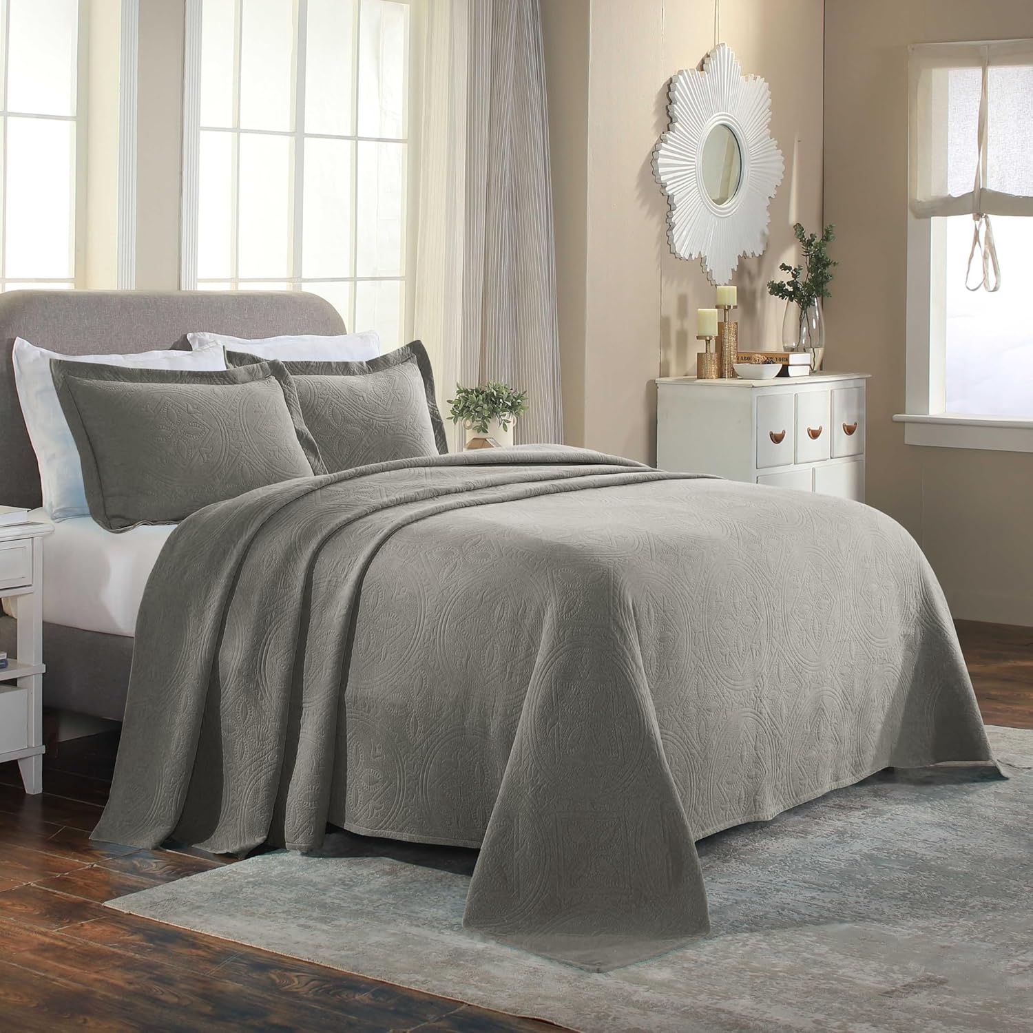 Superior Celtic Circle Cotton Decorative Bedspread and Sham Set, Twin, Charcoal