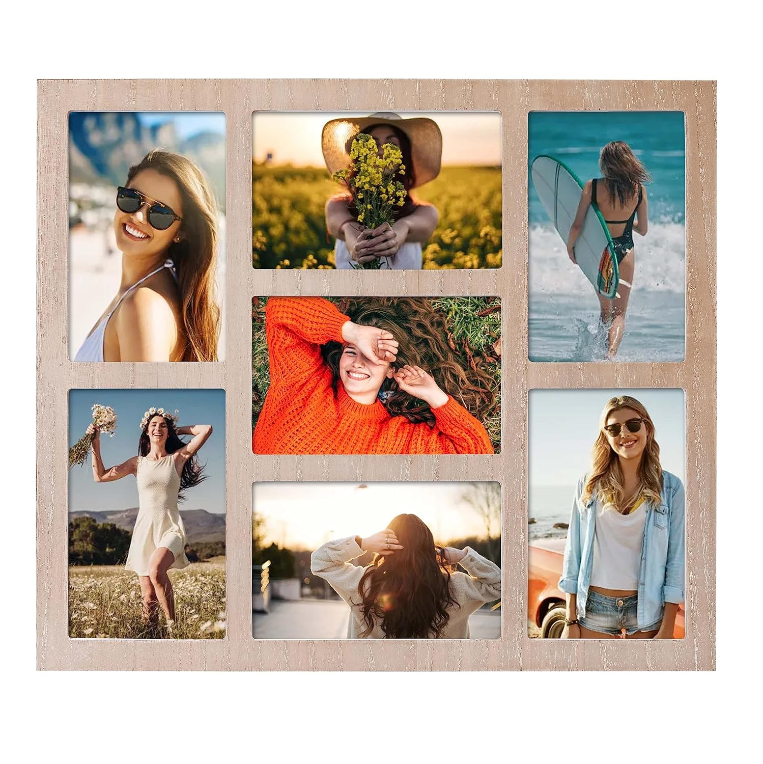 Picture Frame Collage 4x6 Photos Display - 7 Openings Wall Decor for Tabletop Stand and Wall Mounting - Family Gifts Home Decor (Brown)