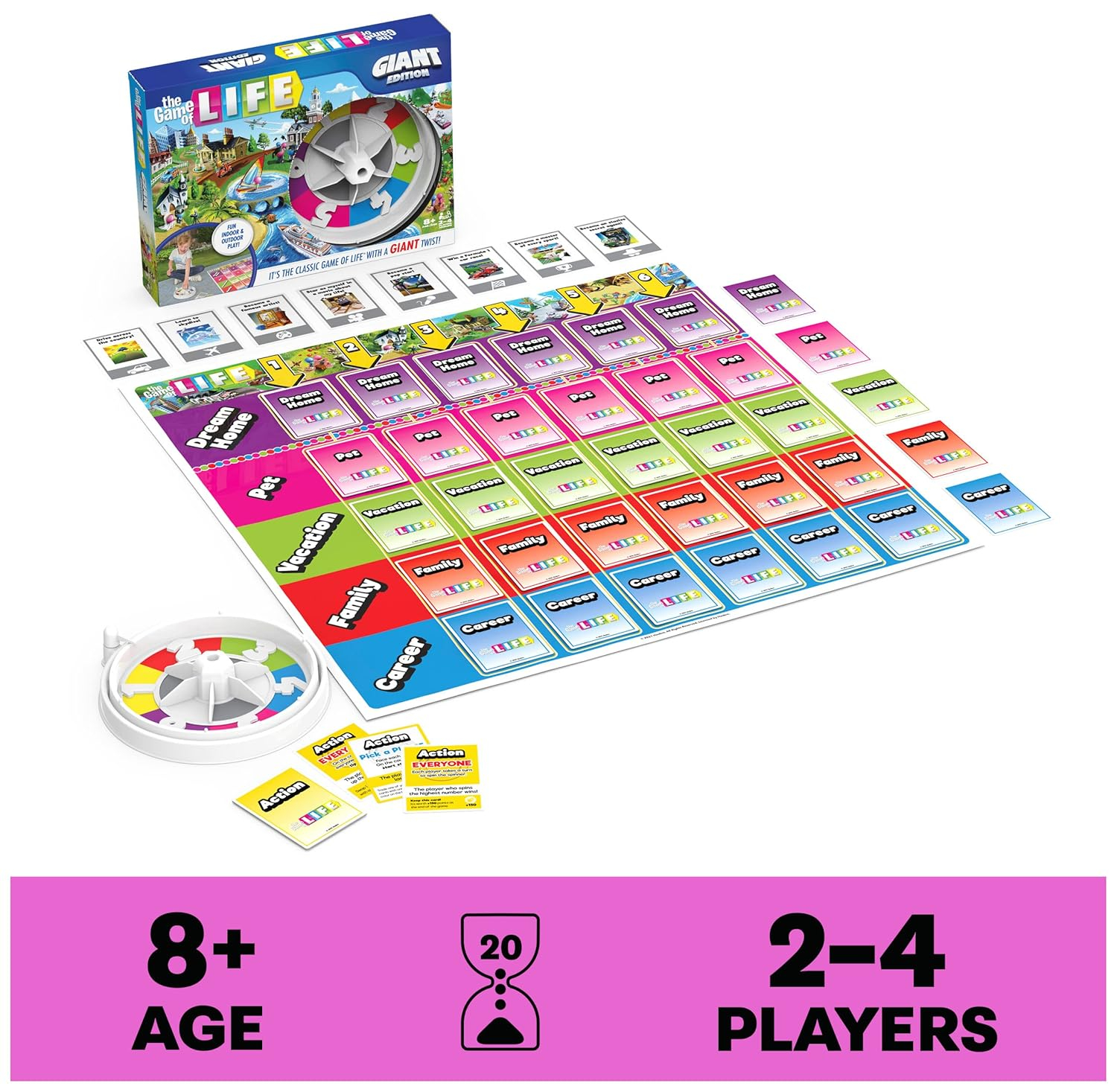 The Game of Life, Giant Edition Family Board Game Indoor/Outdoor Fun Game with Big Oversized Gameboard Cards Spinner, for Adults and Kids Ages 8 and Up