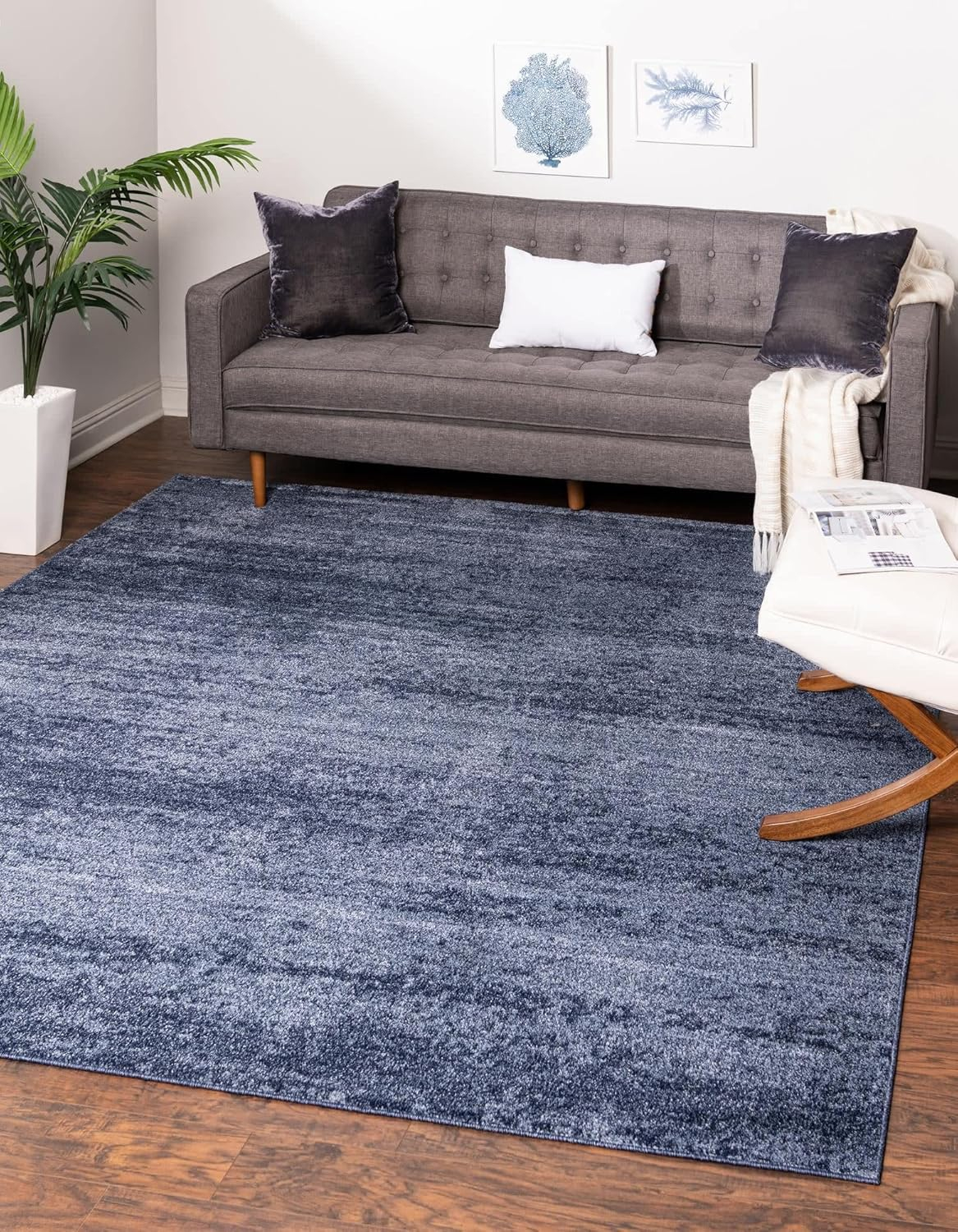 Unique Loom Del Mar Collection Area Rug - Lucille (7' 10" Square, Navy Blue/ Ivory)