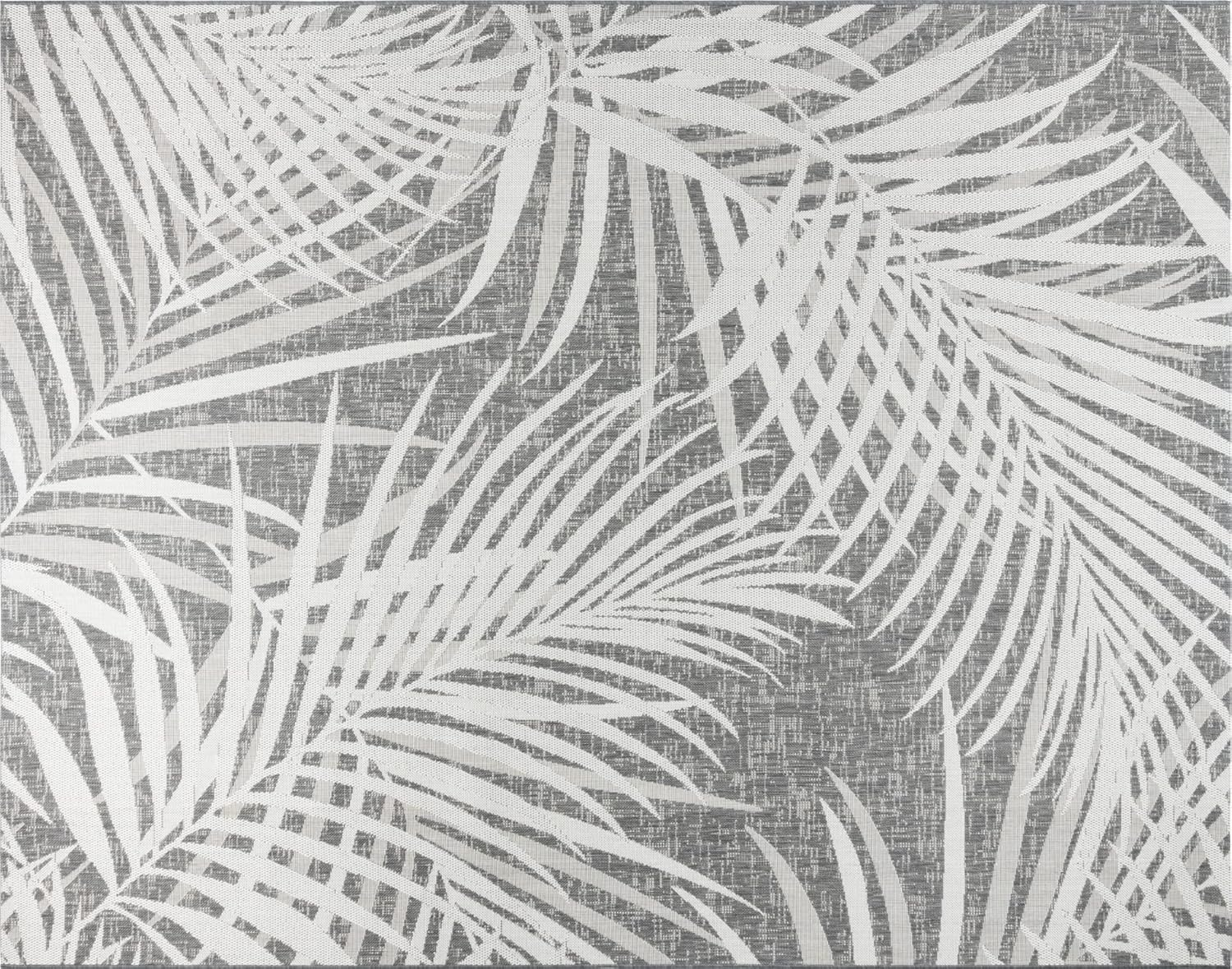Gertmenian Indoor Outdoor Area Rug, Classic Flatweave, Washable, Stain & UV Resistant Carpet, Deck, Patio, Poolside & Mudroom, 5x7 Ft Standard, Royal Palm Leaf, Gray Beige White