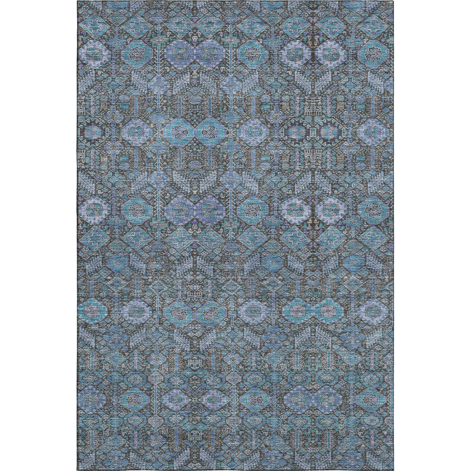 Teal Bohemian Washable Synthetic 8' x 10' Area Rug