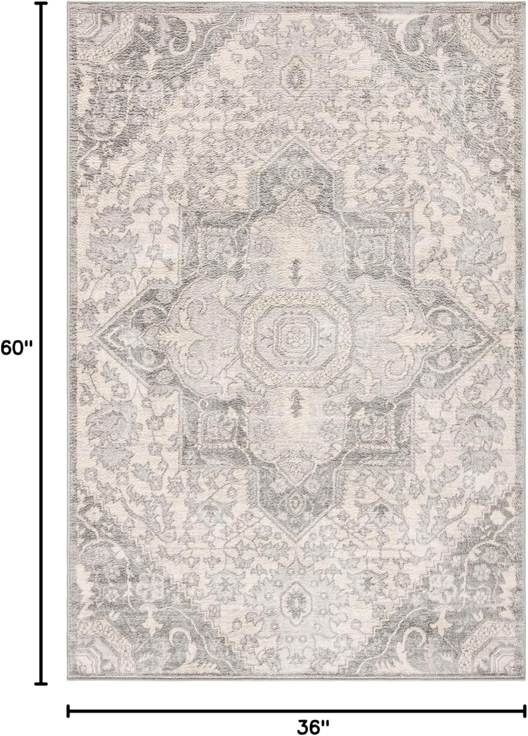 SAFAVIEH Brentwood Collection 3' x 5' Grey / Cream BNT816B Oriental Medallion Non-Shedding Living Room Bedroom Accent Rug