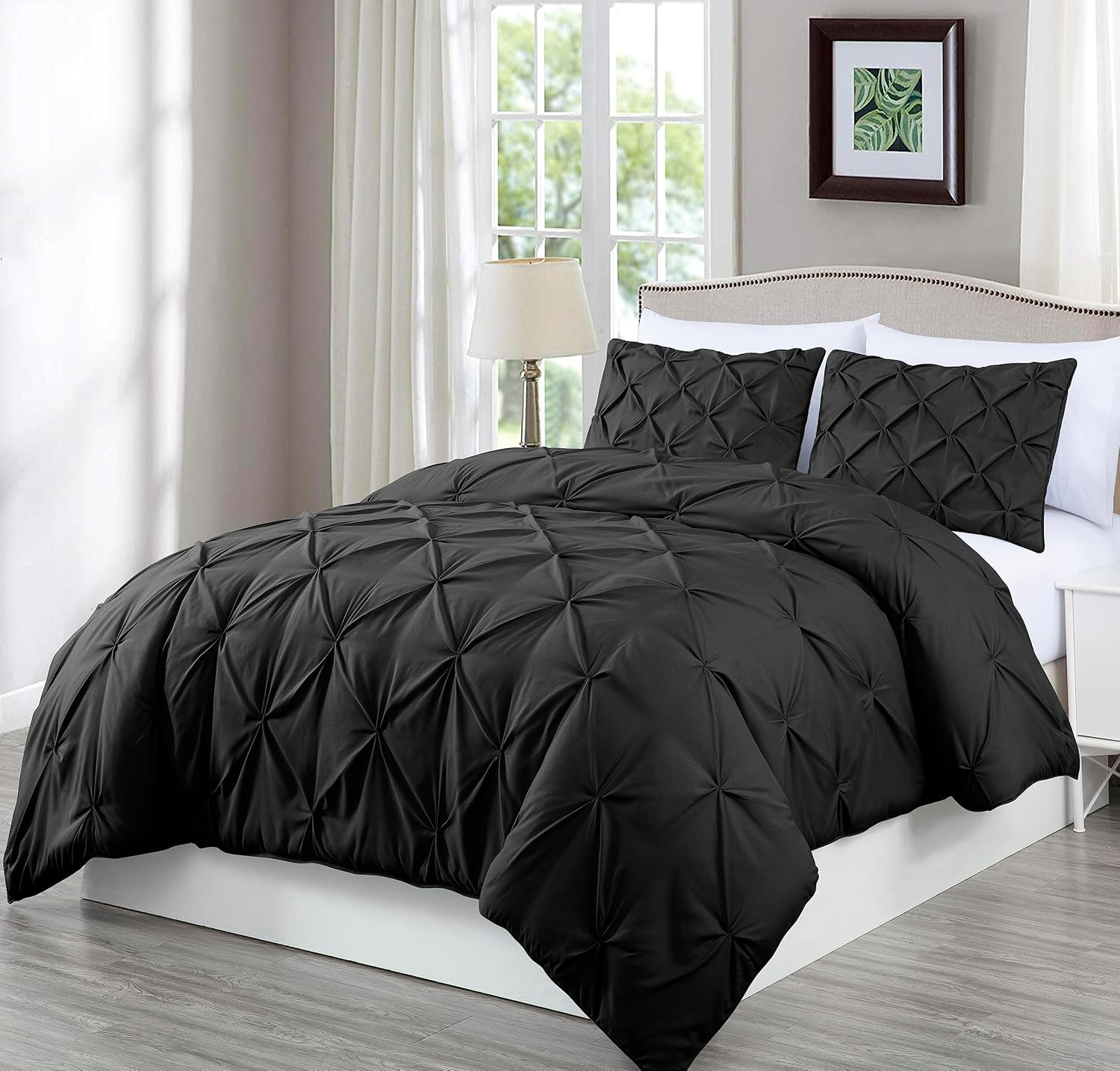 Berlin Black Full Microfiber Pinch Pleat Comforter Set