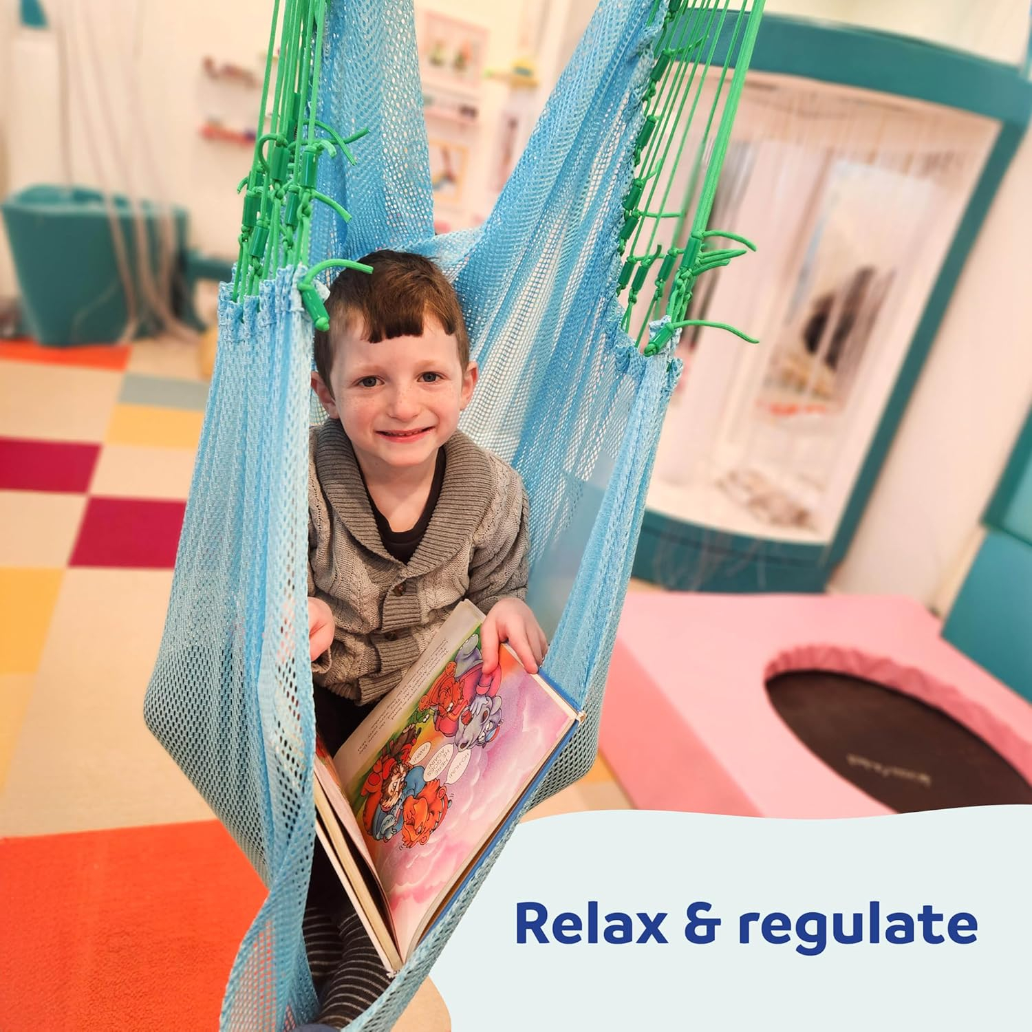 Fun and Function Mesh Therapy Swing - Sensory Swing for Kids with Special Needs - Ceiling Mount, Lightweight, Indoor Sensory Hammock - for Adults and Children Age 3+