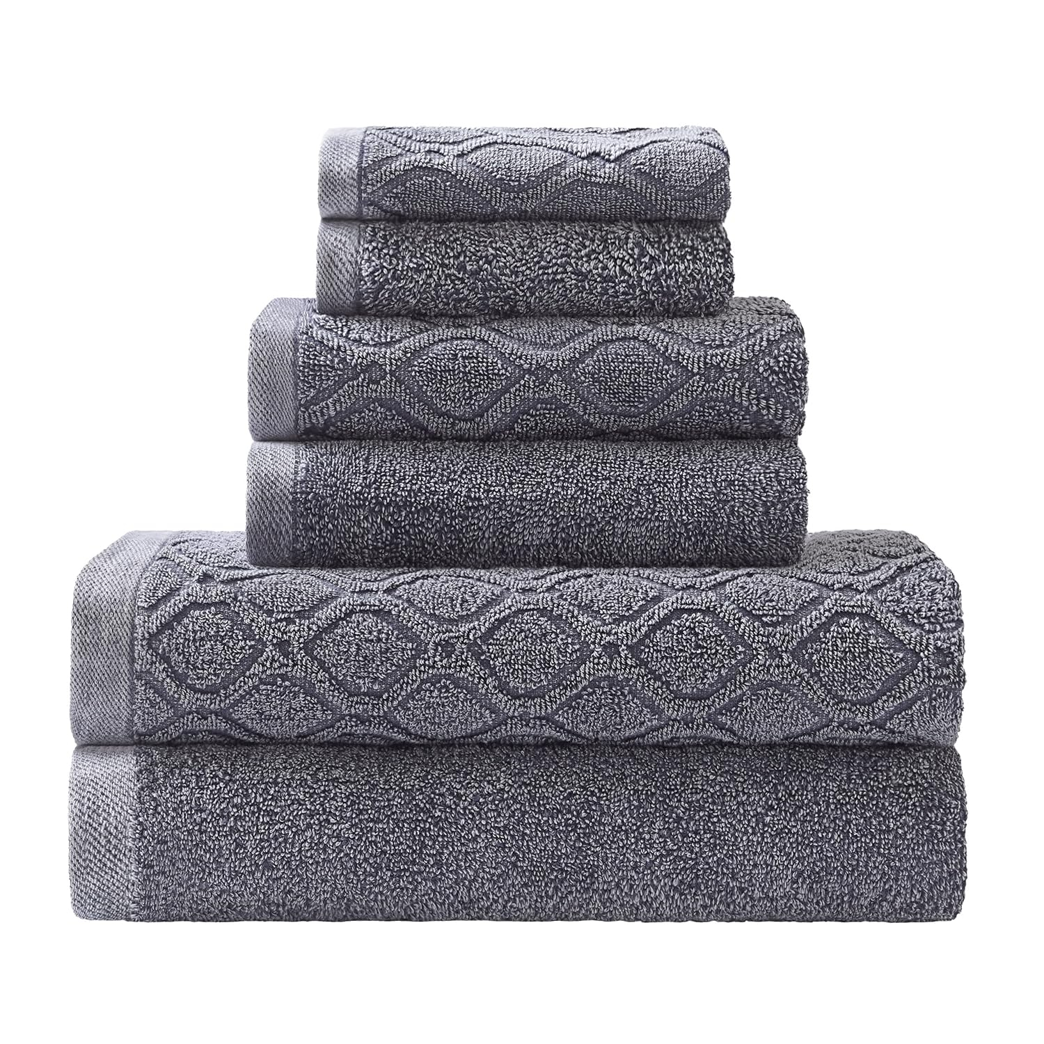 Superior Denim Wash 100% Cotton 550 GSM 6 Piece Bath Towel Set, 2 Face, 2 Hand, 2 Bath Towels, Ideal for Bathroom, Kitchen or Beach, Quick Dry, Jacquard & Solid, Mid-Weight, Navy Blue