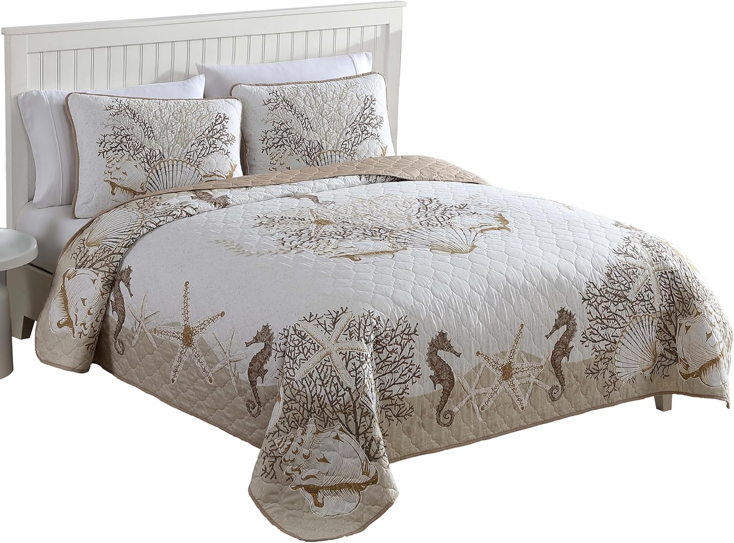 Caribbean Joe  Coastal 3PC Quilt Set Patterned Shell Navy - Full - Queen