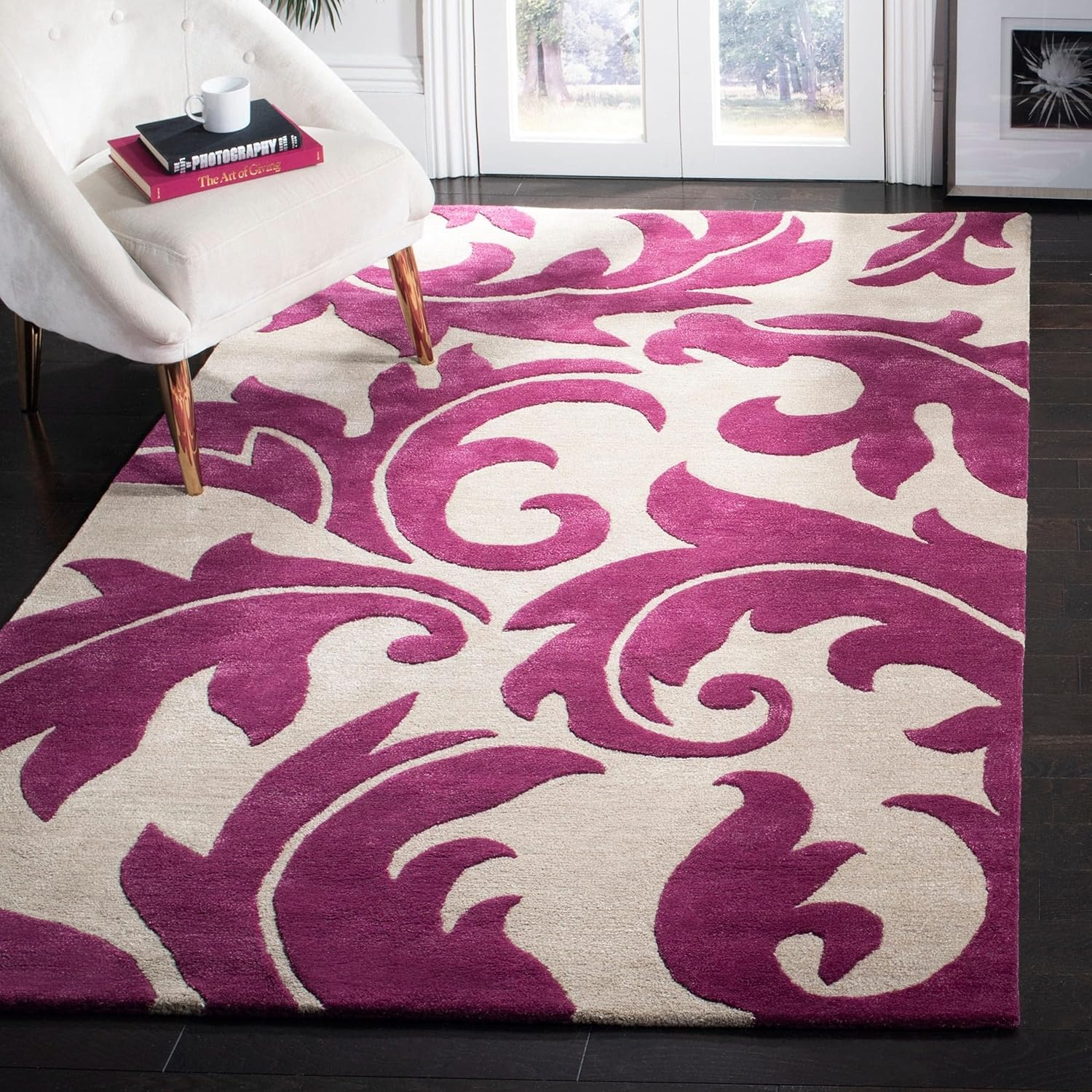 SAFAVIEH Soho Blair Floral Wool Area Rug, Purple/Beige, 7'6" x 9'6"