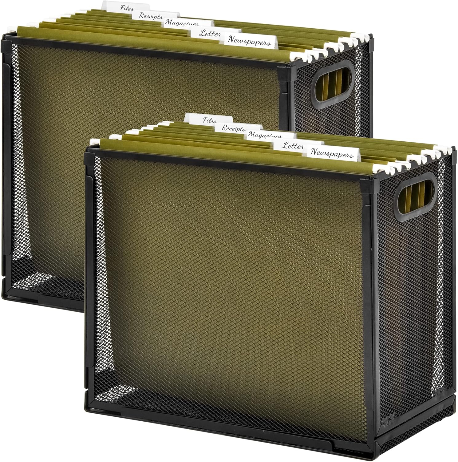 EASEPRES Desk Hanging File Organizer with 5 Folders, Mesh Metal Letter-Size Desktop File Holder Box for Filing Folder Storage Basket, 1 Pack Black, 12.2 x 9.45 x 5.45 inches