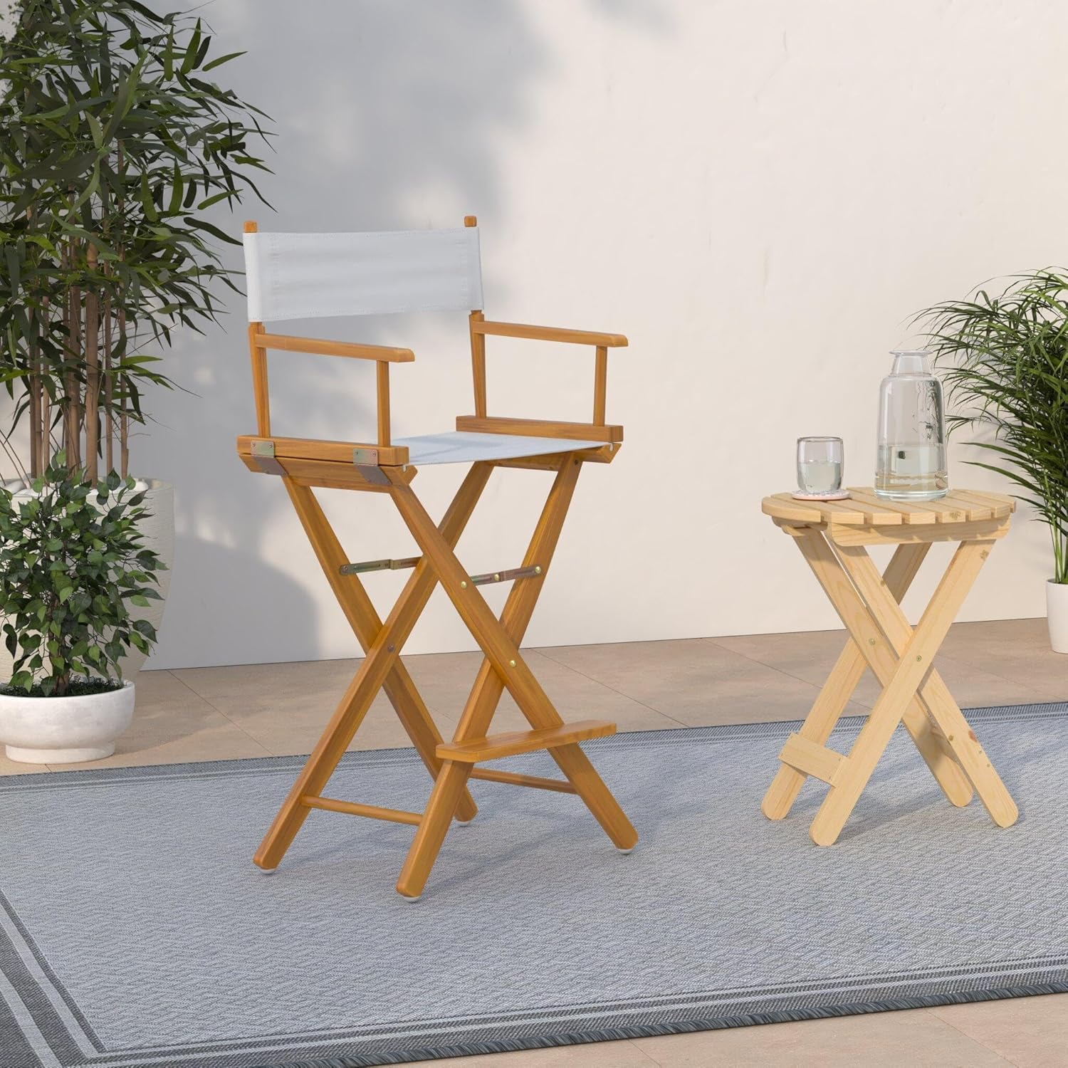 Casual Home 30" Director's Chair Honey Oak Frame-with White Canvas, Bar Height