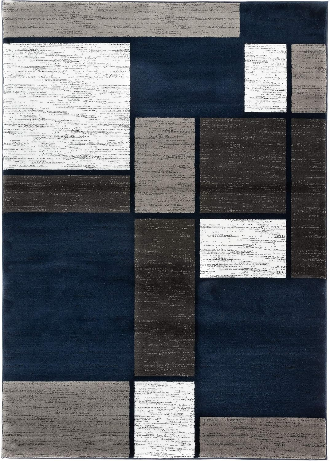 World Rug Gallery  Contemporary Modern Boxed Color Block Area Rug Navy 9' x 12' Geometric, Color Block 9' x 12', 7' x 9' Living Room, Bedroom, Dining