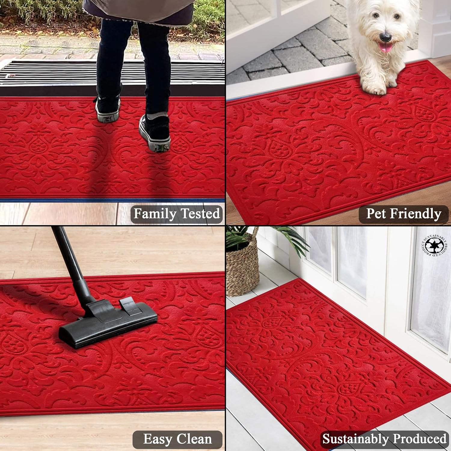 Red Polypropylene Weatherproof Slip-Resistant Outdoor Doormat