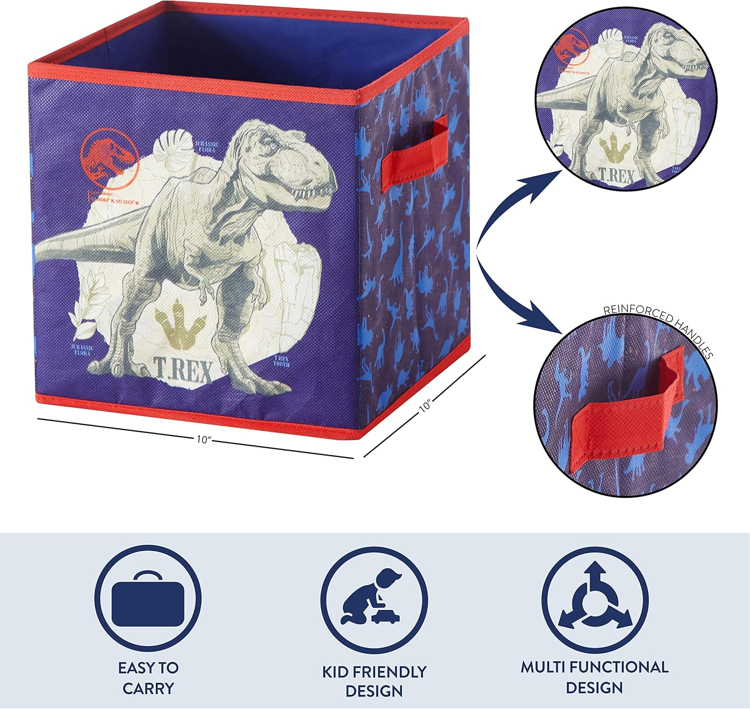 Jurassic World Kids' Blue Fabric Collapsible Storage Cubes, 10"x10", Set of 2