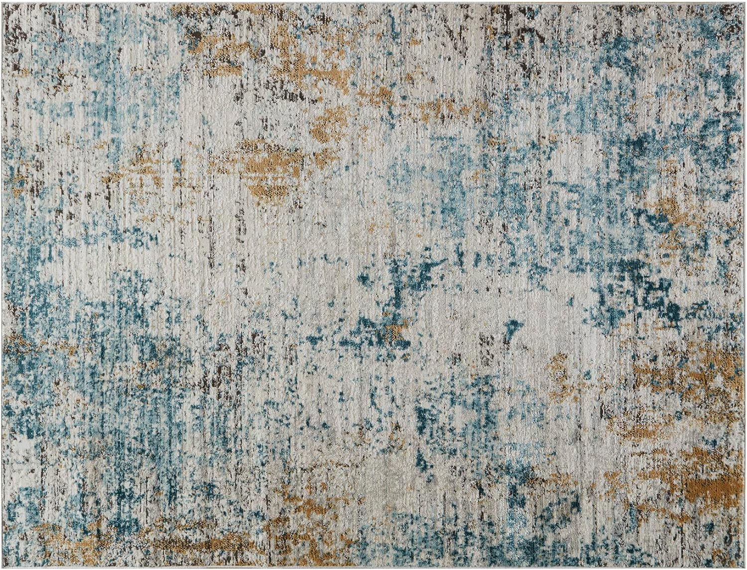 Blue Abstract 5' x 7' Stain-Resistant Synthetic Area Rug