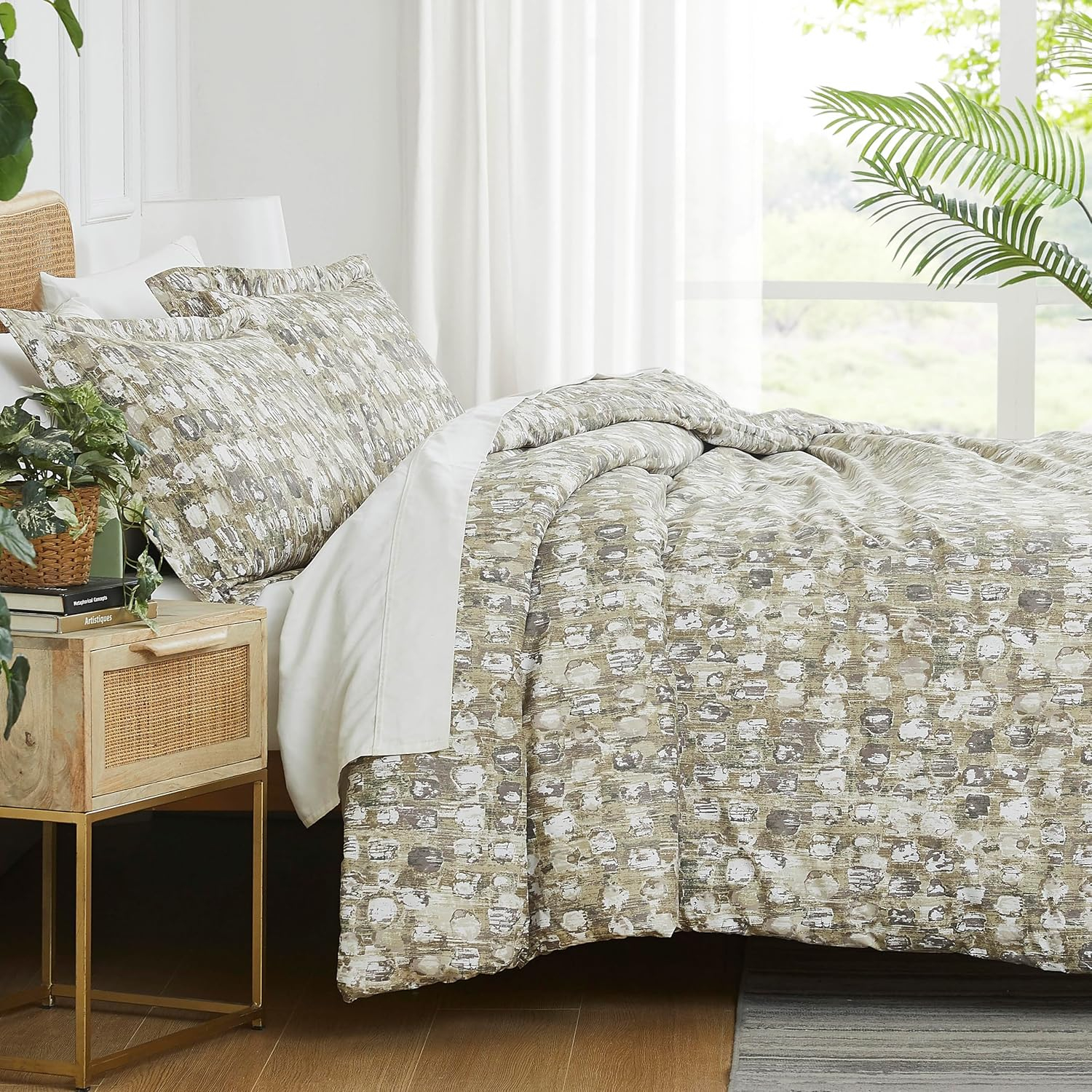 Southshore Fine Living, Inc. Rhythm Collection Oversized Duvet Cover Queen Bedding Set, Printed Duvet Cover Set 3-Piece with Two Matching Shams, Taupe, Full/Queen
