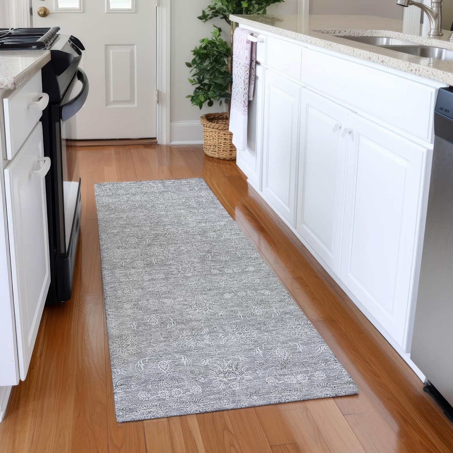 Addison Rugs Chantille ACN703 Gray 2'3" x 7'6" Indoor Outdoor Hallway Runner Rug, Easy Clean, Machine Washable, Non Shedding, Kitchen Area Carpet for Bathroom, Patio, Laundry and Bedroom Rug