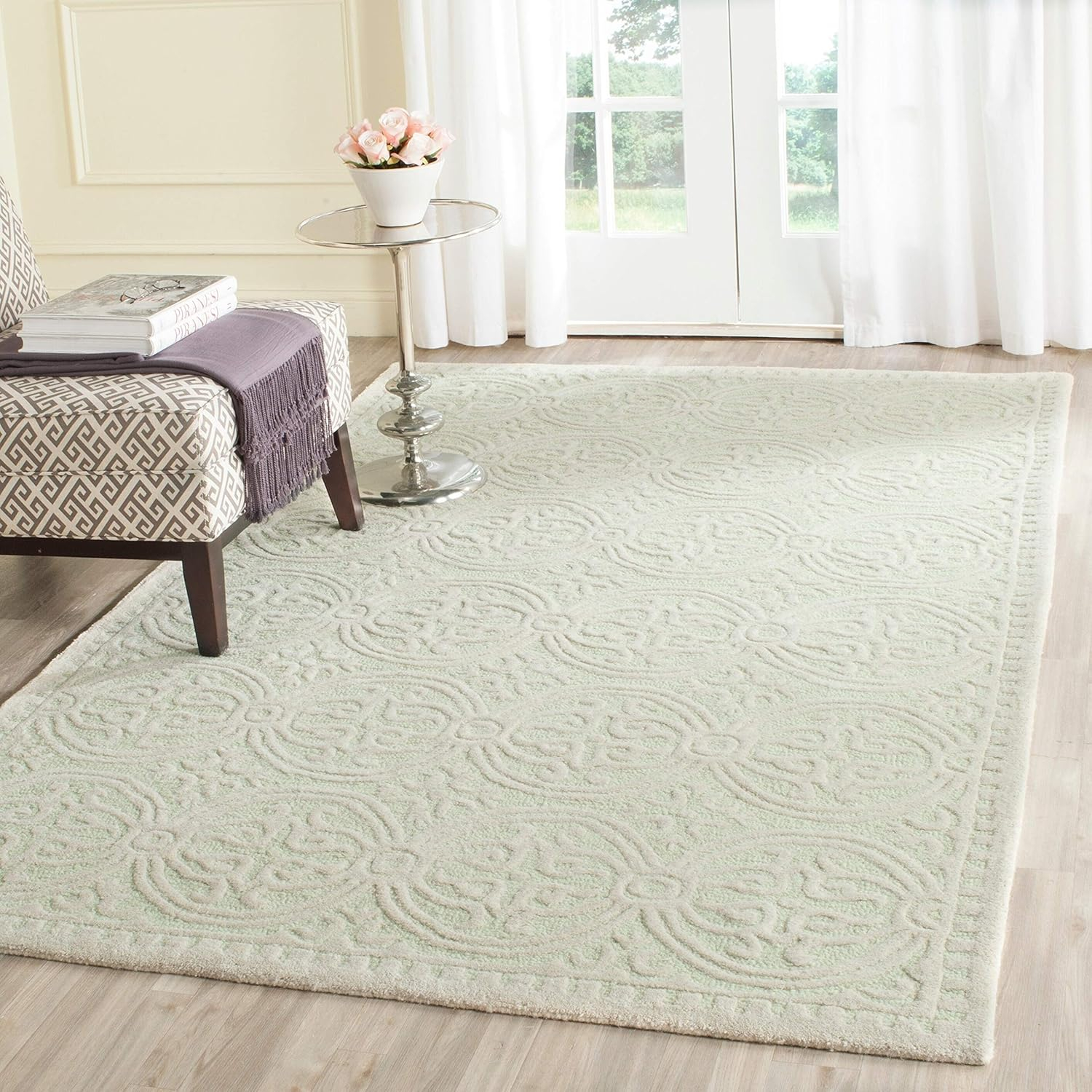 SAFAVIEH Cambridge Leslie Geometric Wool Area Rug, Light Green/Ivory, 4' x 6'