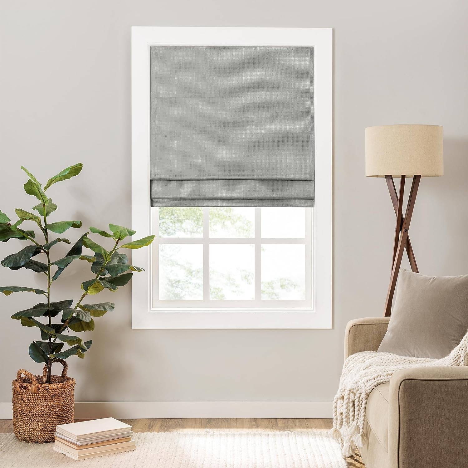 Eclipse Lane Cordless Roman Shades for Windows, Room Darkening, 33 in Wide x 64 in Long, Noise Reducing and Energy Efficient Window Treatments for Living Room, Bedroom or Office, Grey
