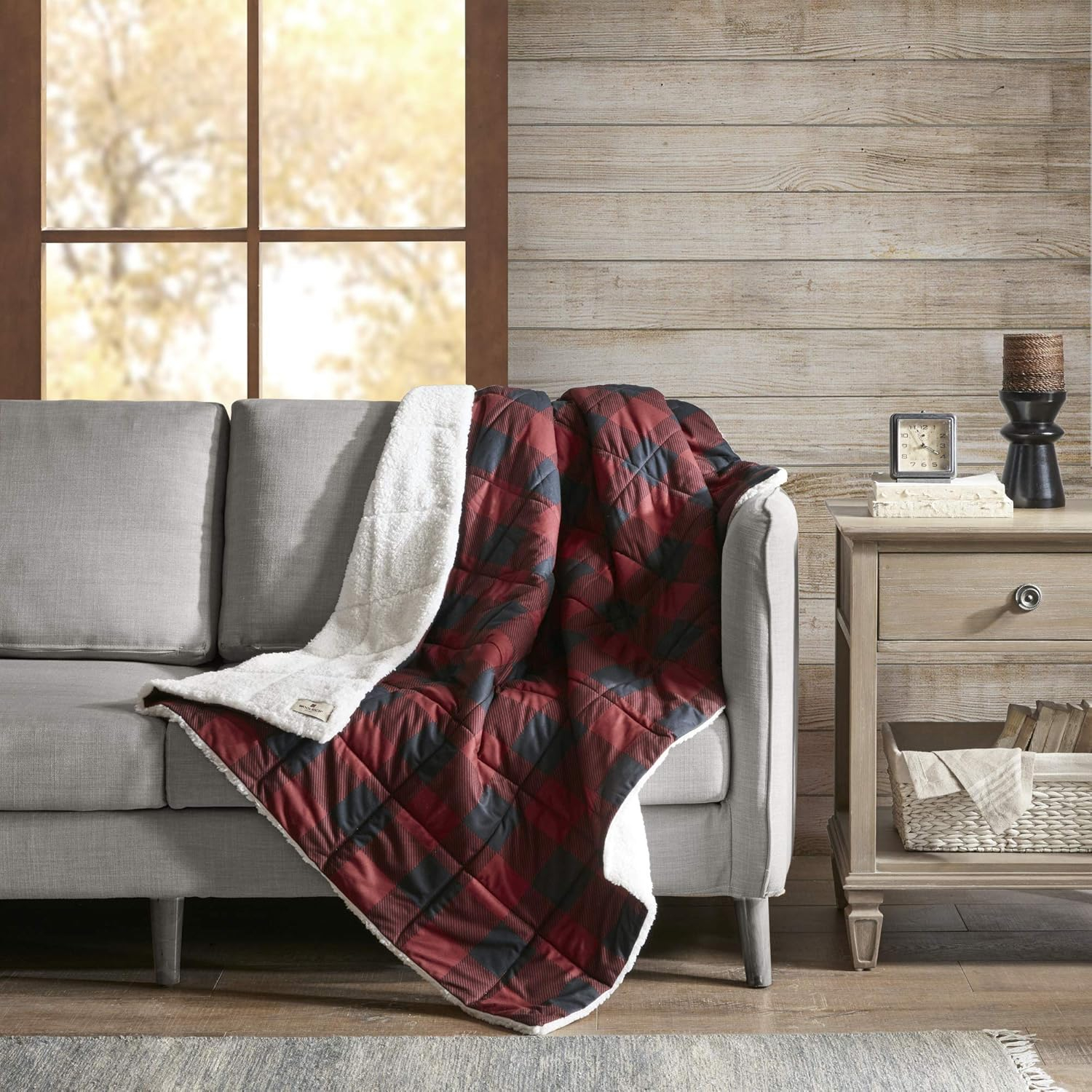 Woolrich Oversized Reversible Throw Blankets Premium Diamond Quilting, Cabin Lifestyle, Soft, Cozy Spun with Sherpa Reverse Cover for Couch, Bed and Office, 50x70, Linden Red
