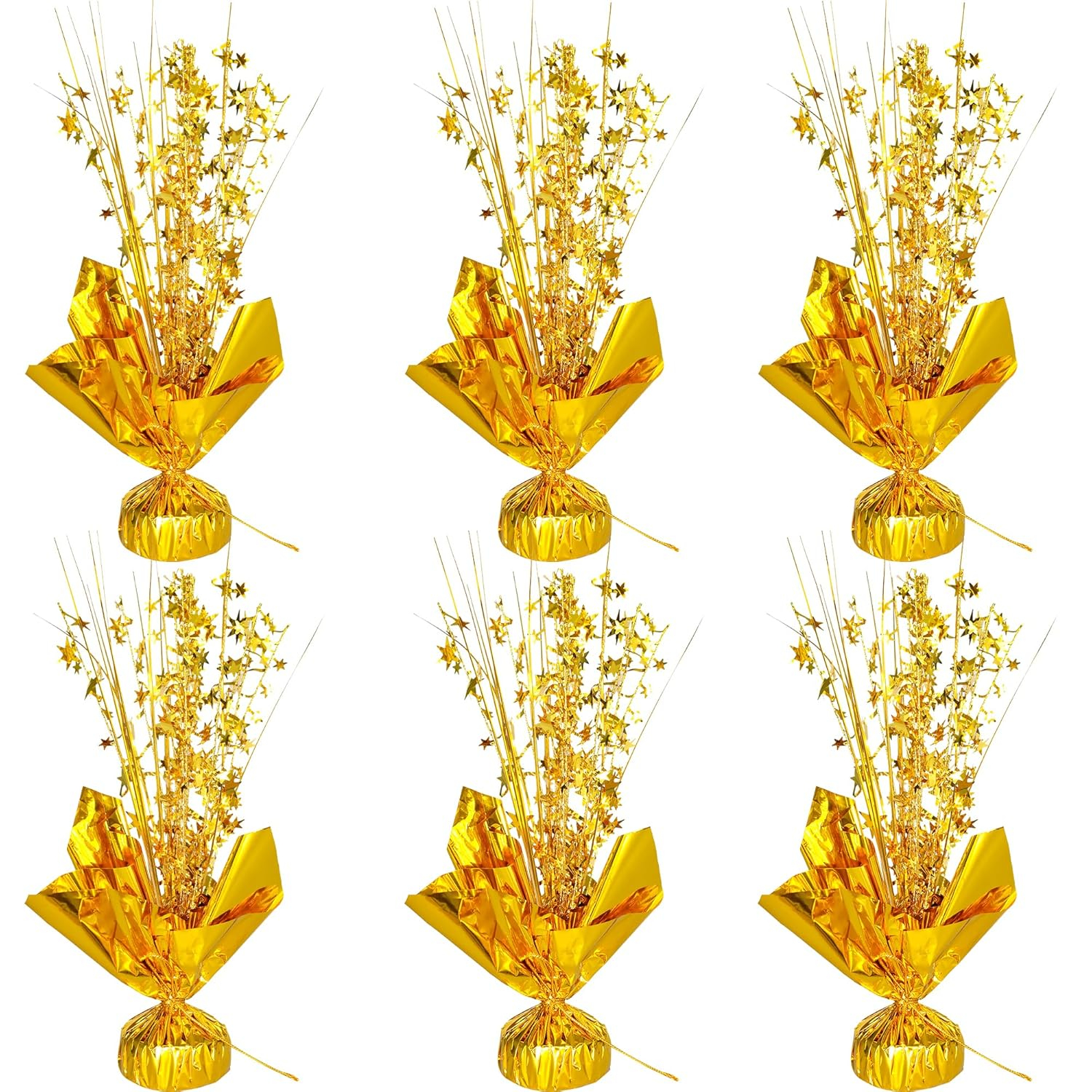 6 Sets Metallic Foil Spray Centerpiece with LED Lights Star Centerpieces for Tables Burst Metallic Glitter Foil Party Table Centerpieces for Party Event Anniversary Birthday Dining Table Decor
