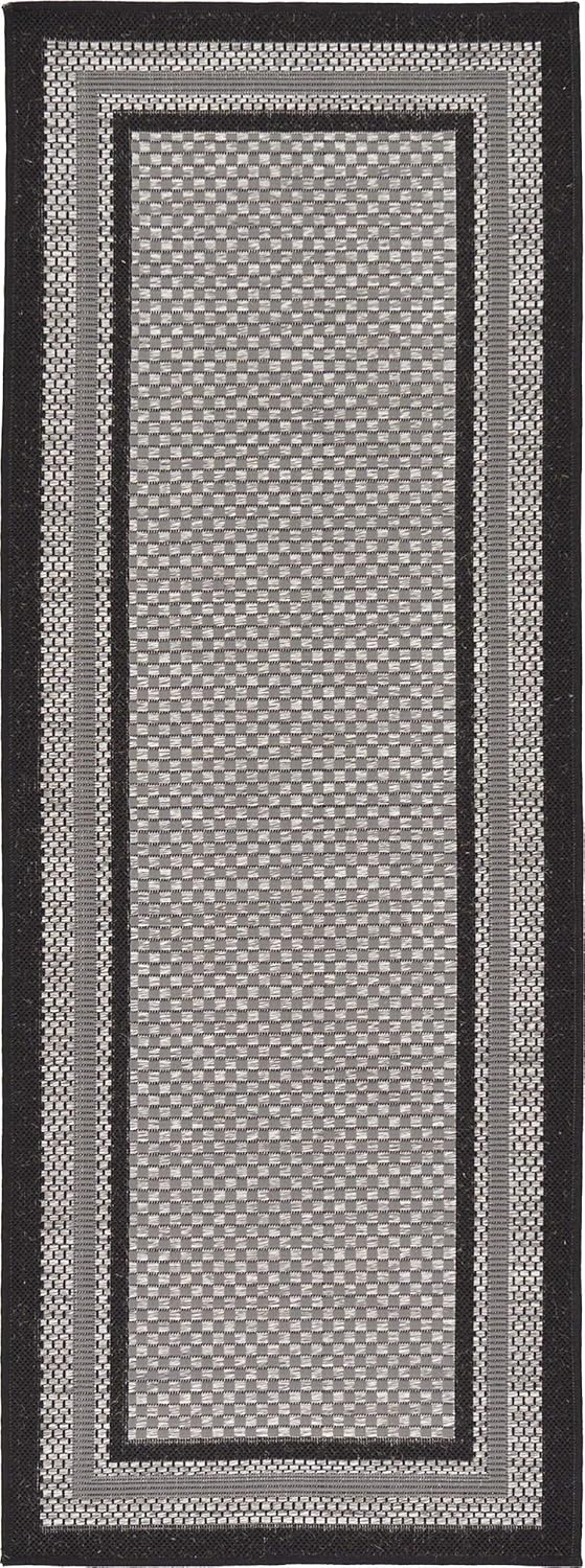 Unique Loom Outdoor Border Collection Area Rug - Multi Border (2' 2" x 6' 1" Runner Gray/Black)