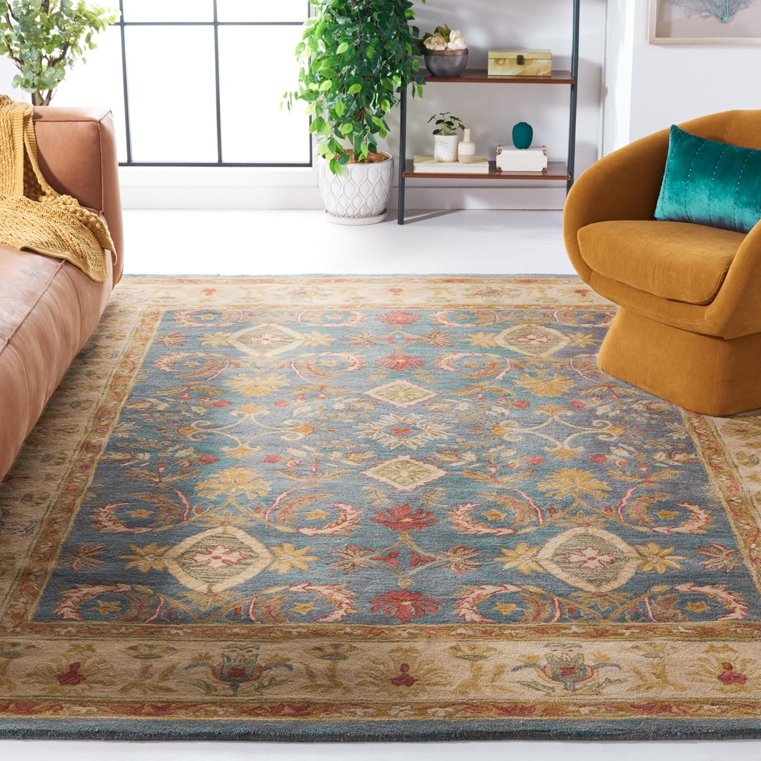SAFAVIEH Anatolia Stephen Traditional Wool Area Rug, Light Blue/Ivory, 12' x 15'