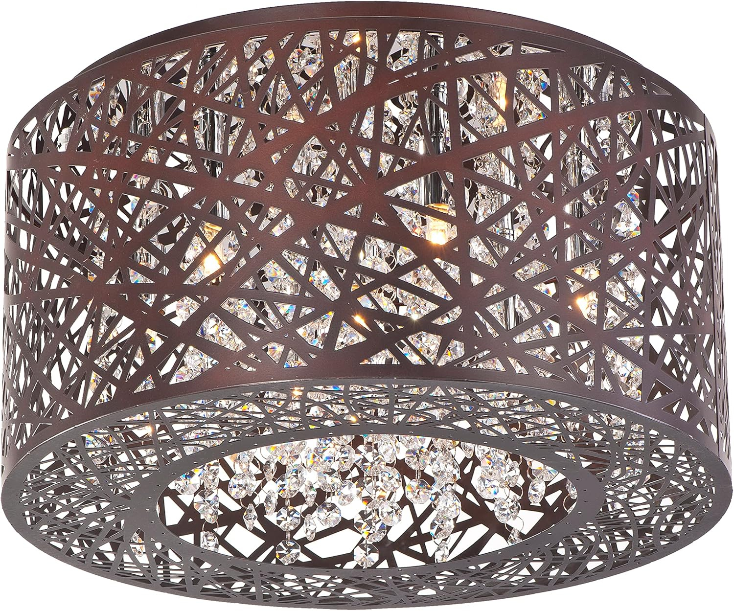 ET2 E21300-10BZ Inca 7 Light Bronze Flush Mount Ceiling Light in Without Bulb, Cognac - 16 in.