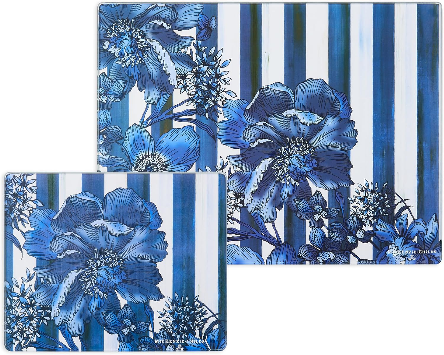 Royal Blue Floral Tempered Glass Rectangular Cutting Board Set
